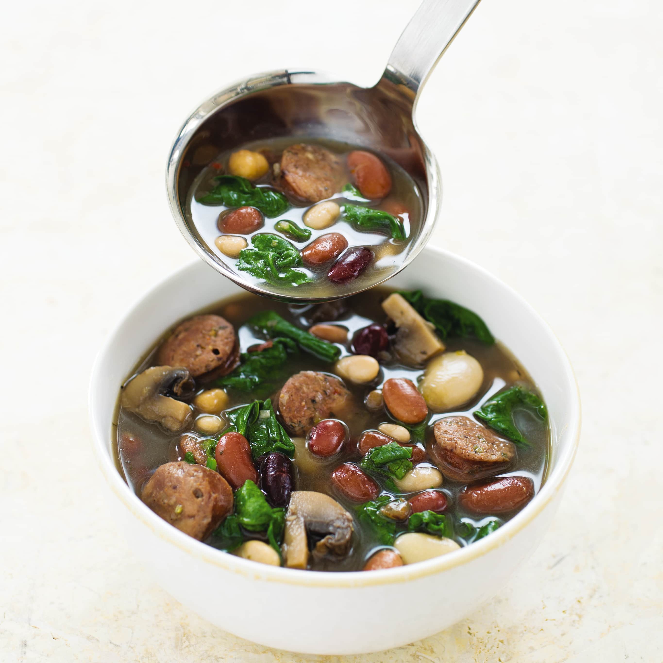 Slow-Cooker 15-Bean Soup With Sausage and Spinach