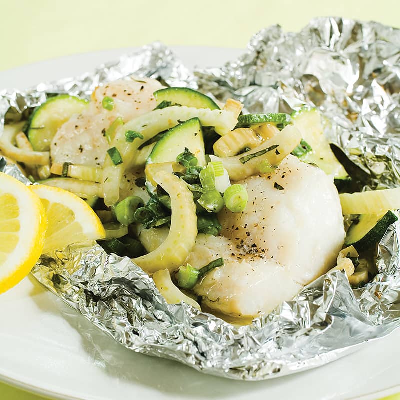 Foil-Roasted Cod with Herbed Vegetables | America's Test Kitchen