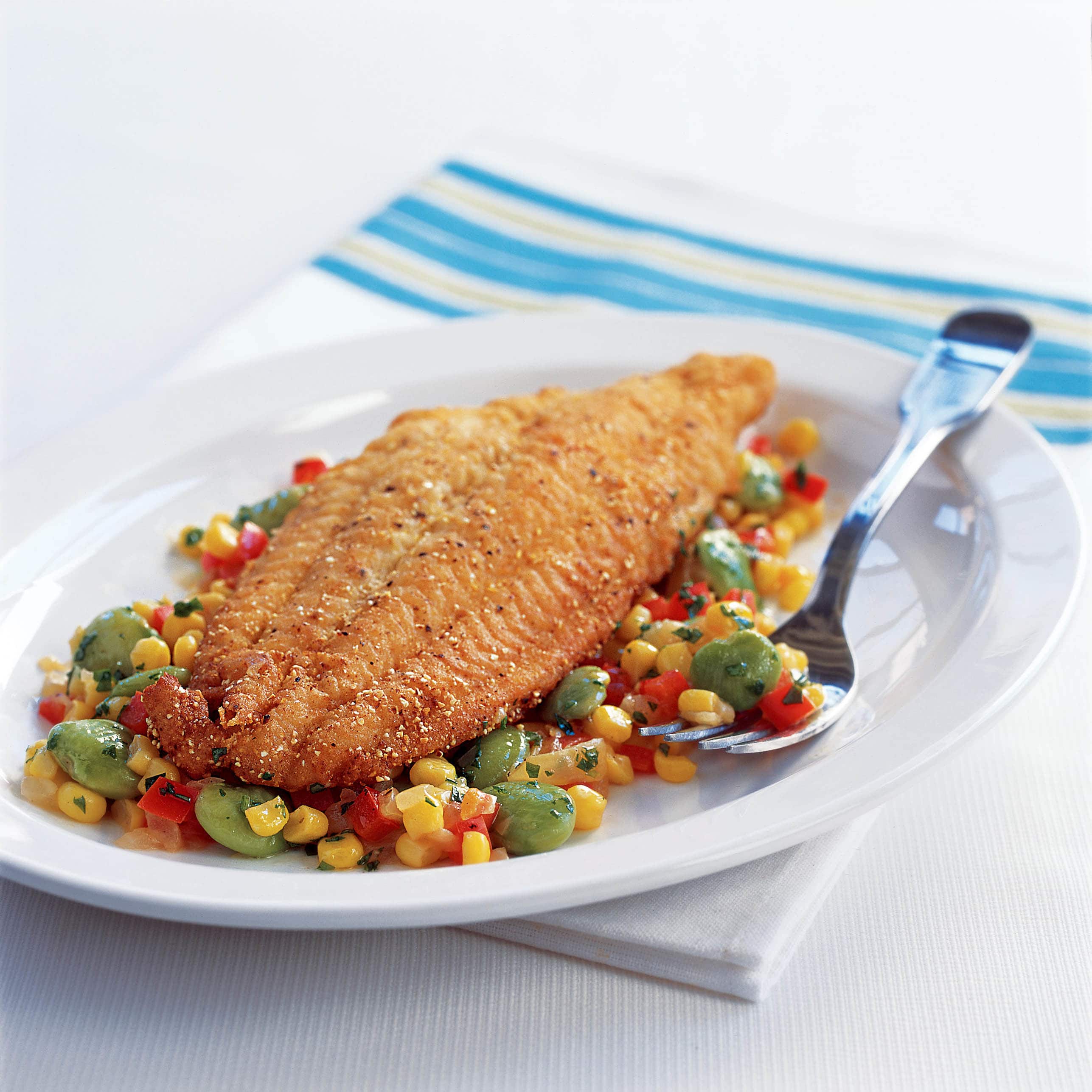 Cornmeal Fried Fish and Succotash