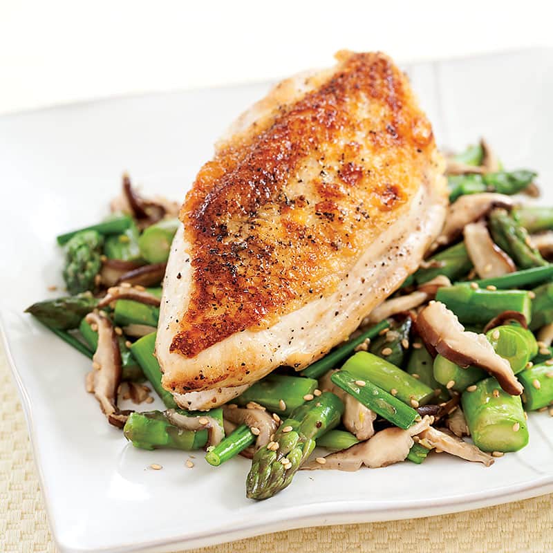 Roasted Chicken with Asparagus and Shiitakes | America's Test Kitchen