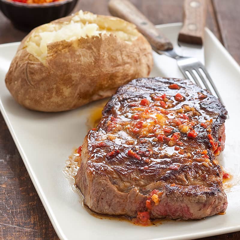 Grilled Rib Eye with Roasted Red Pepper Butter