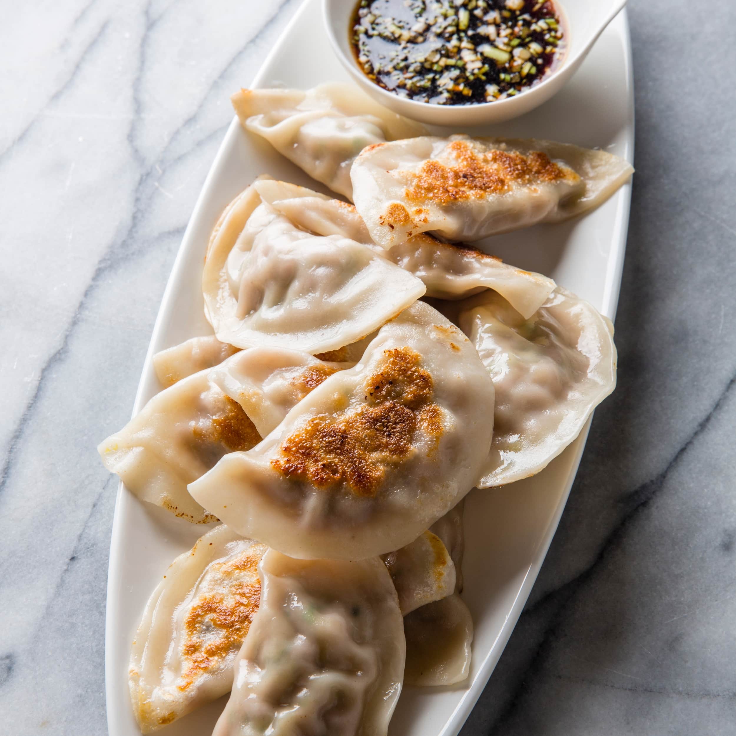 Pan-Fried Dumplings with Plant-Based Meat