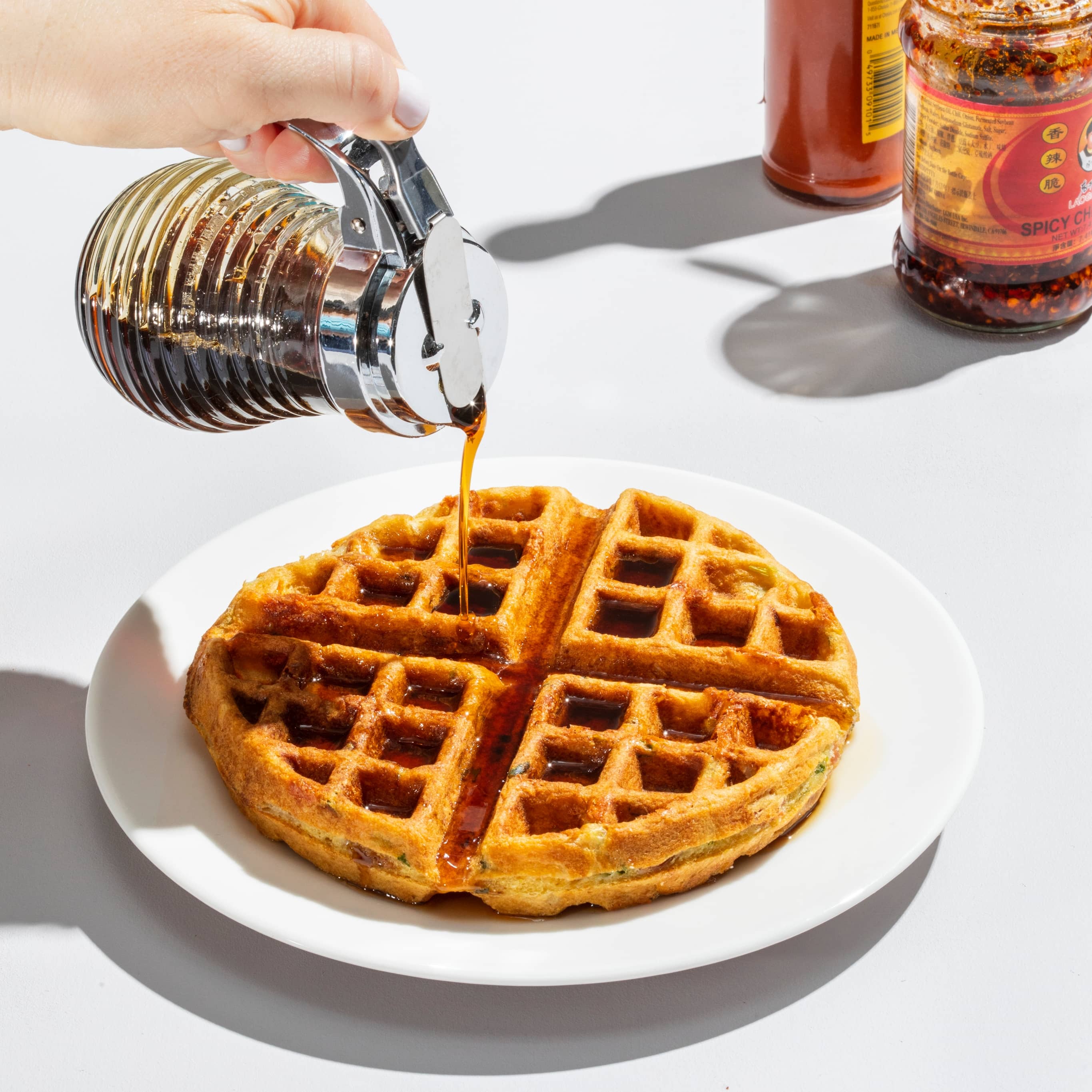 Buttermilk Waffles with Bacon, Cheddar, and Scallions