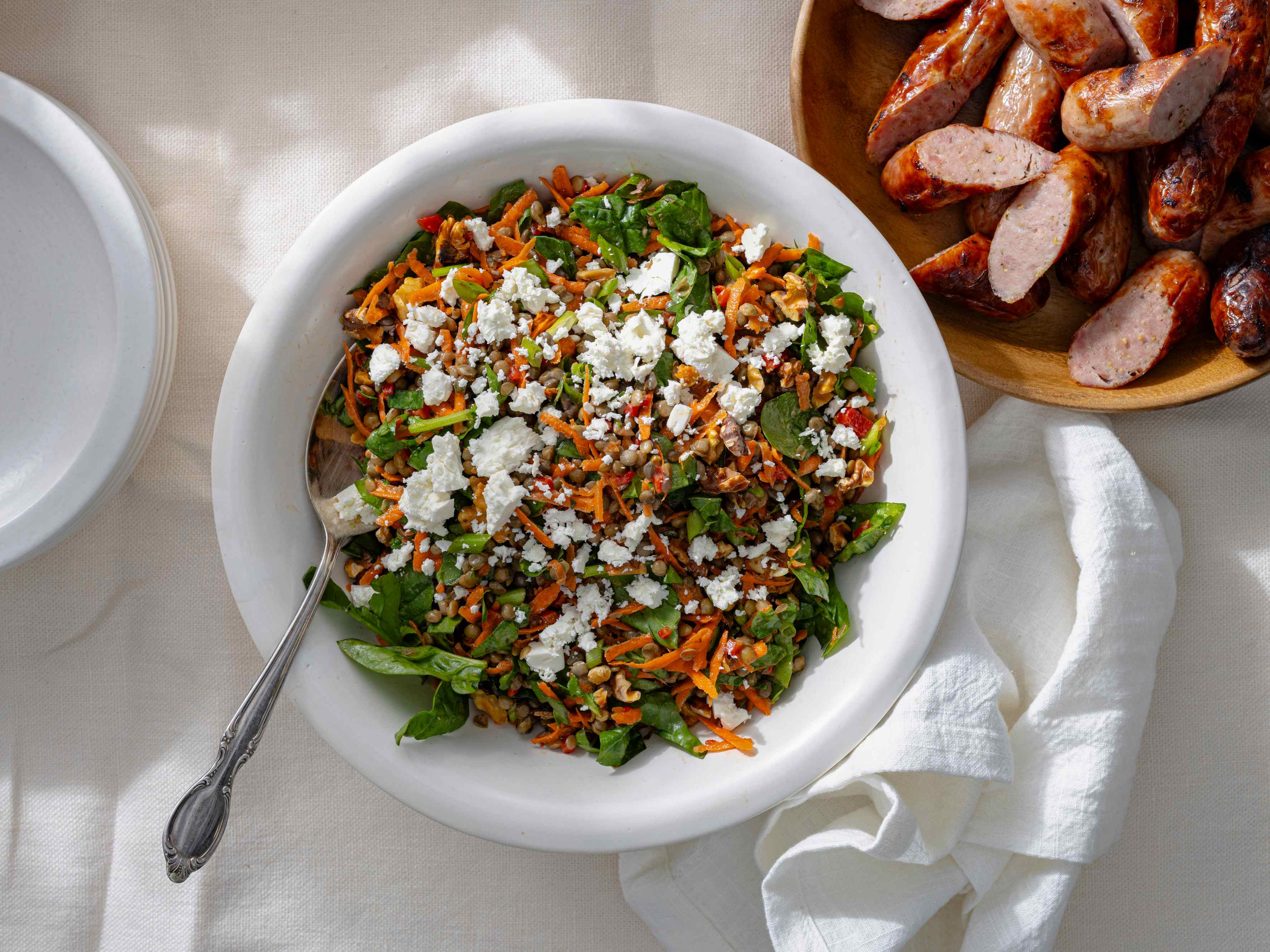 Lentil Salad with Spinach, Feta, and Walnuts