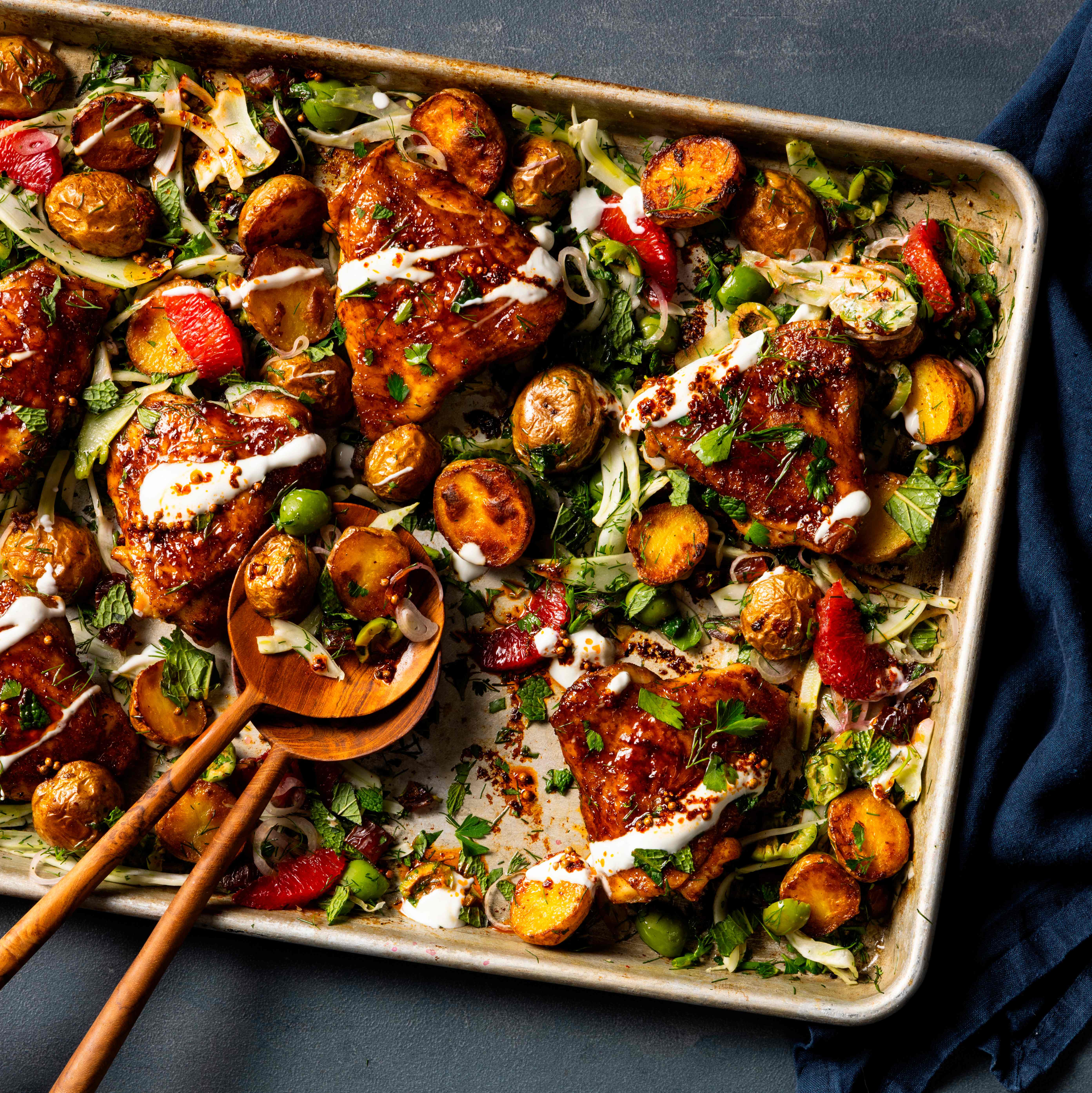 Baharat Chicken with Potatoes and Herb-Date Salad