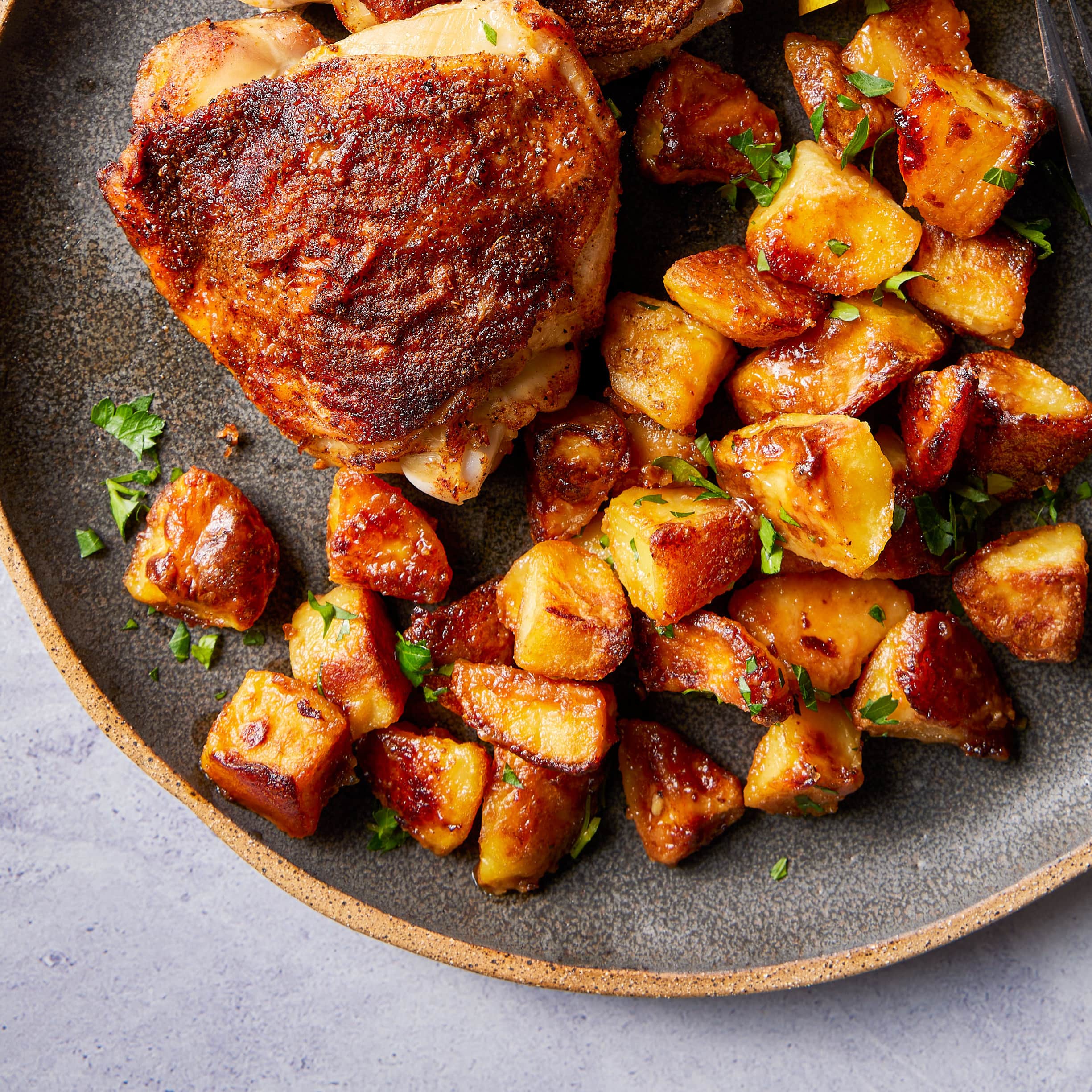 Baharat-Spiced Chicken Thighs and Potatoes for Two | America's Test Kitchen