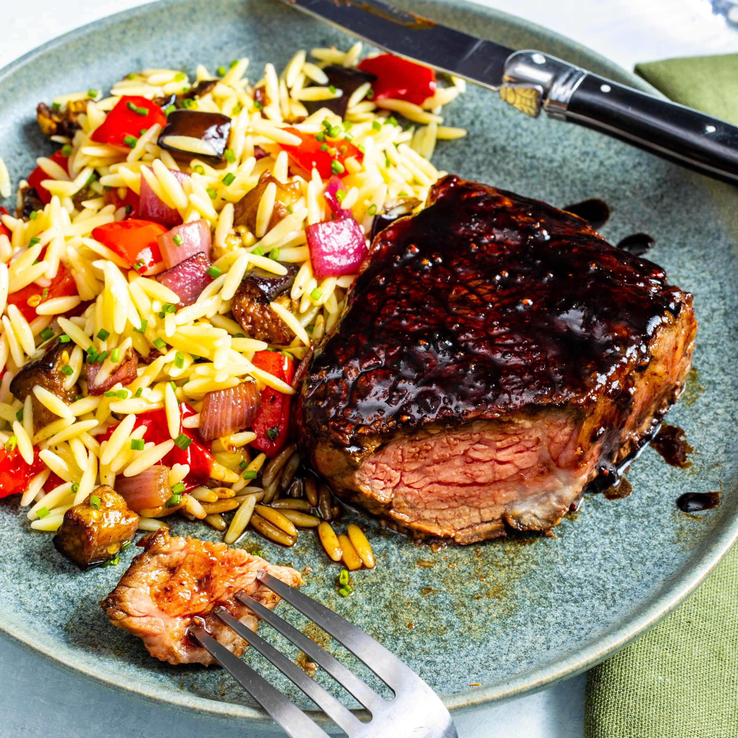 Balsamic-Glazed Steaks with Orzo Salad | America's Test Kitchen