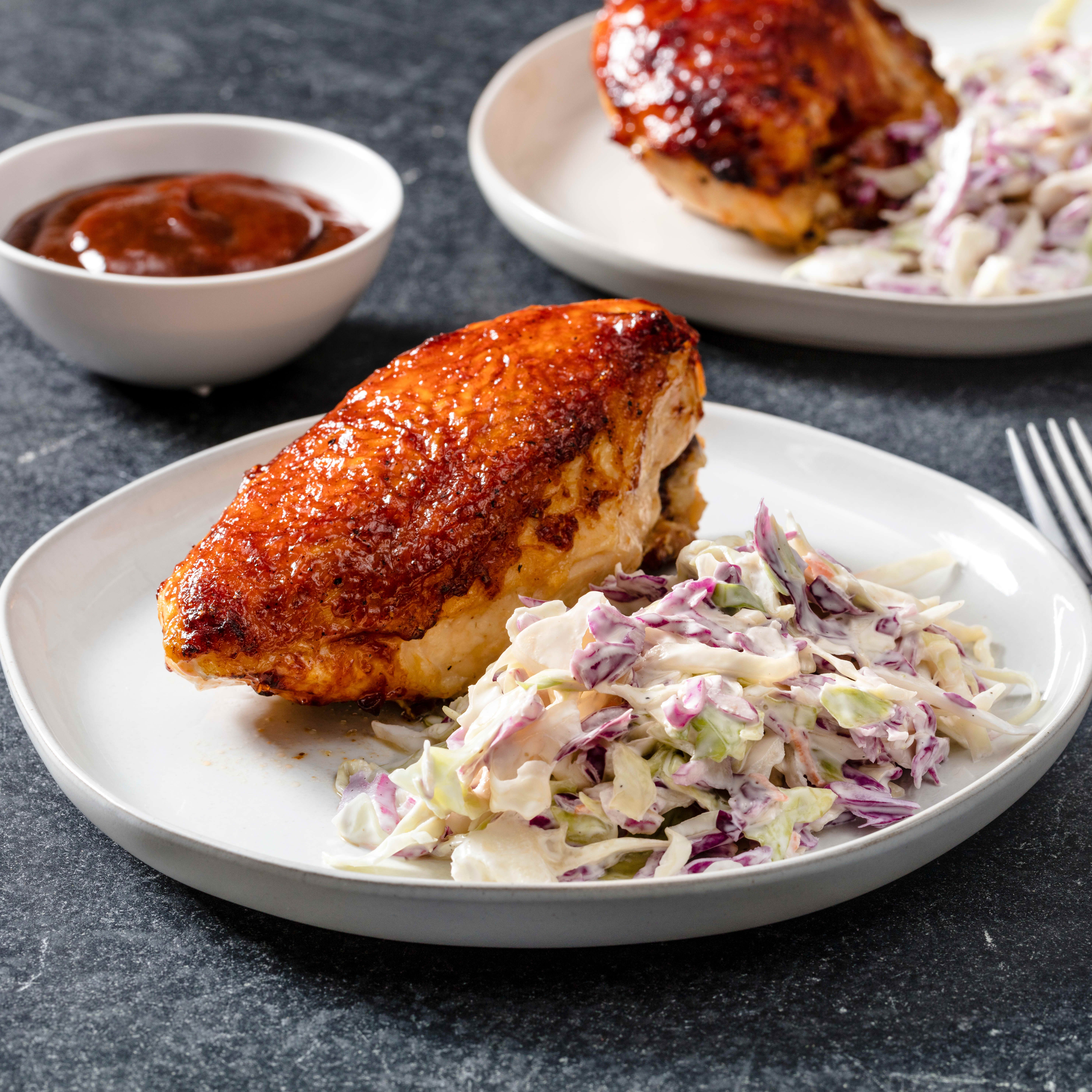 Air-Fryer Barbecue Chicken Breasts with Creamy Coleslaw