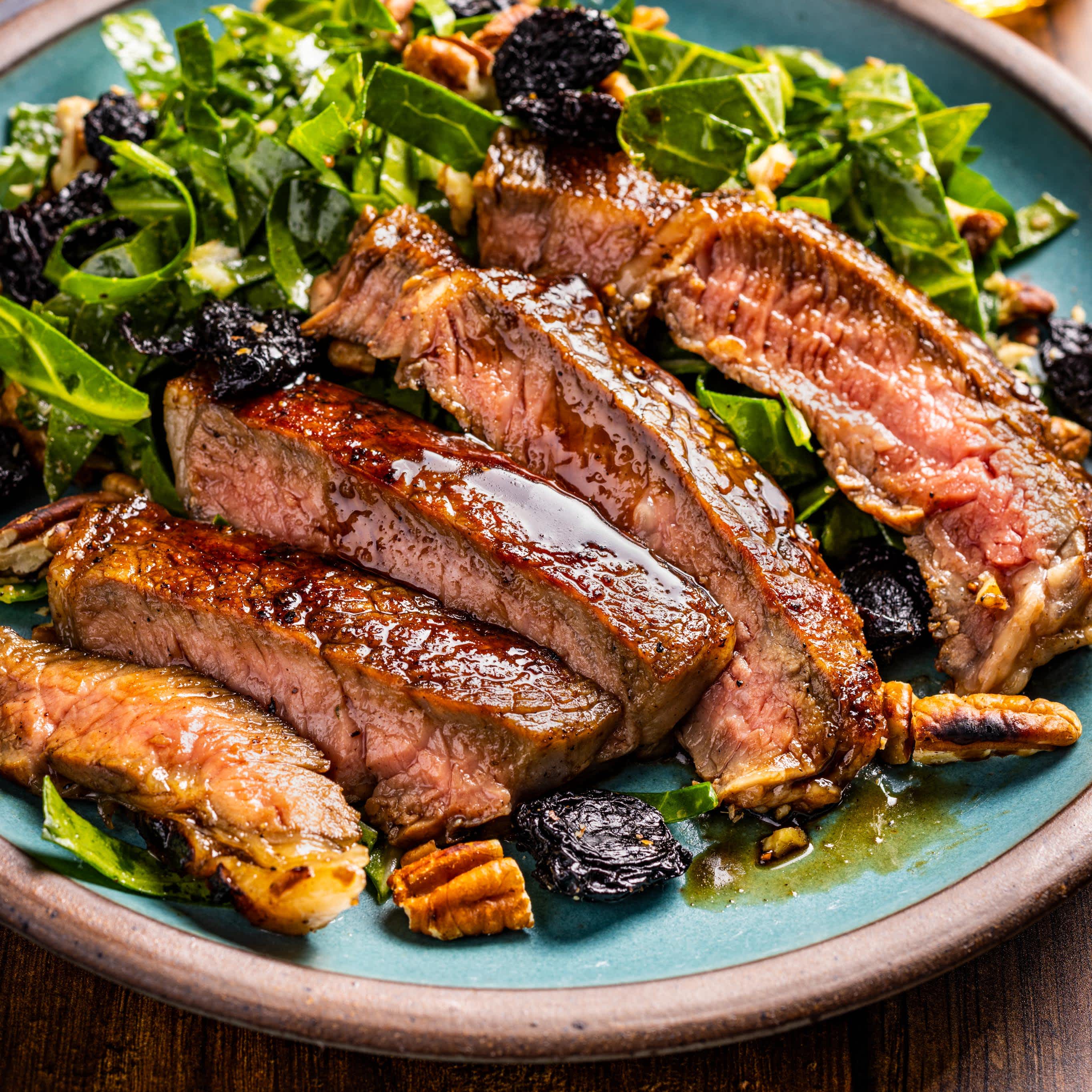 Bourbon-Glazed Rib Eye with Collard Greens Salad