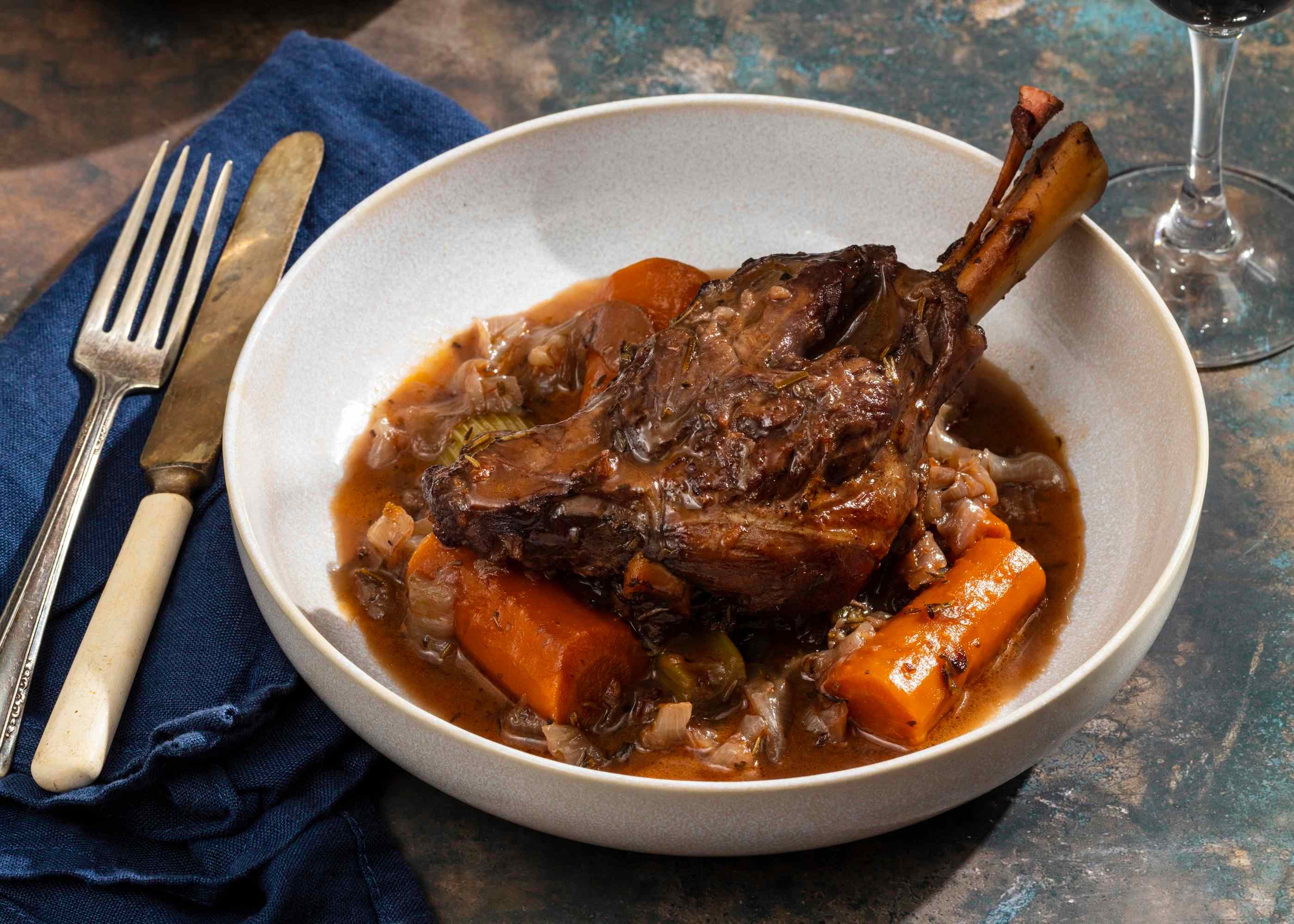 Lamb Shanks Braised in Red Wine with Herbes de Provence