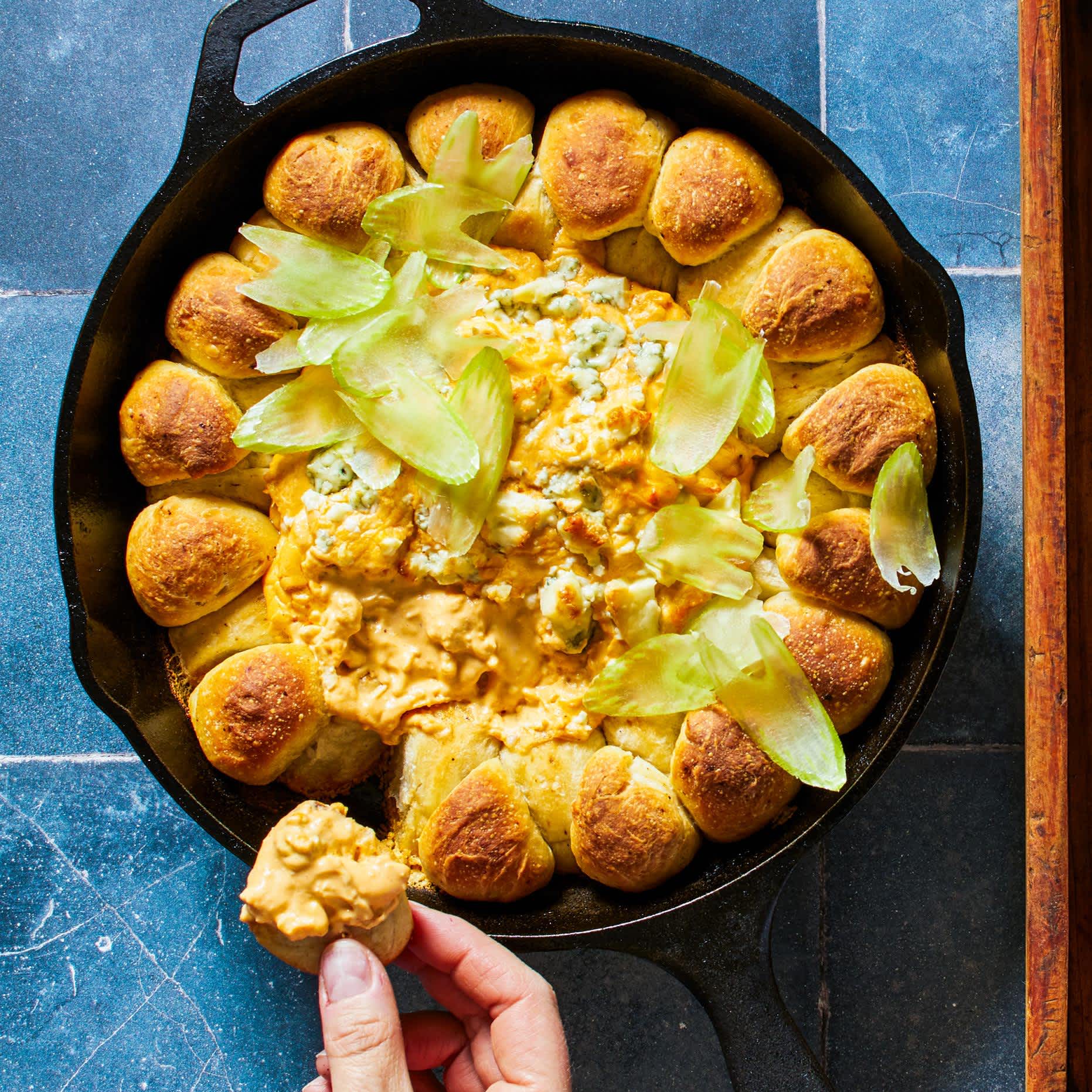 Buffalo Chicken Dip with Spicy Monkey Bread