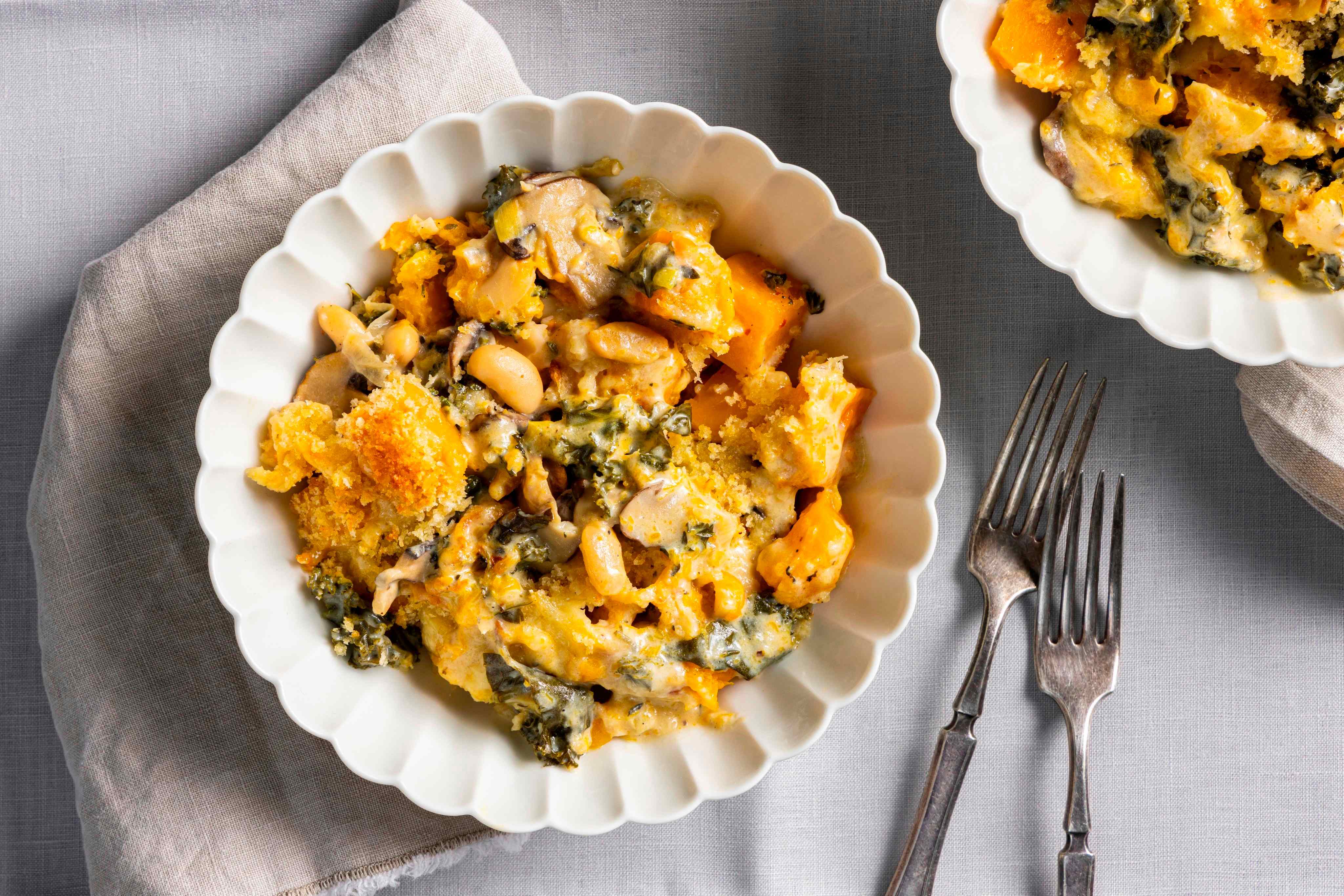 Gluten-Free Butternut Squash, Cannellini, and Mushroom Gratin