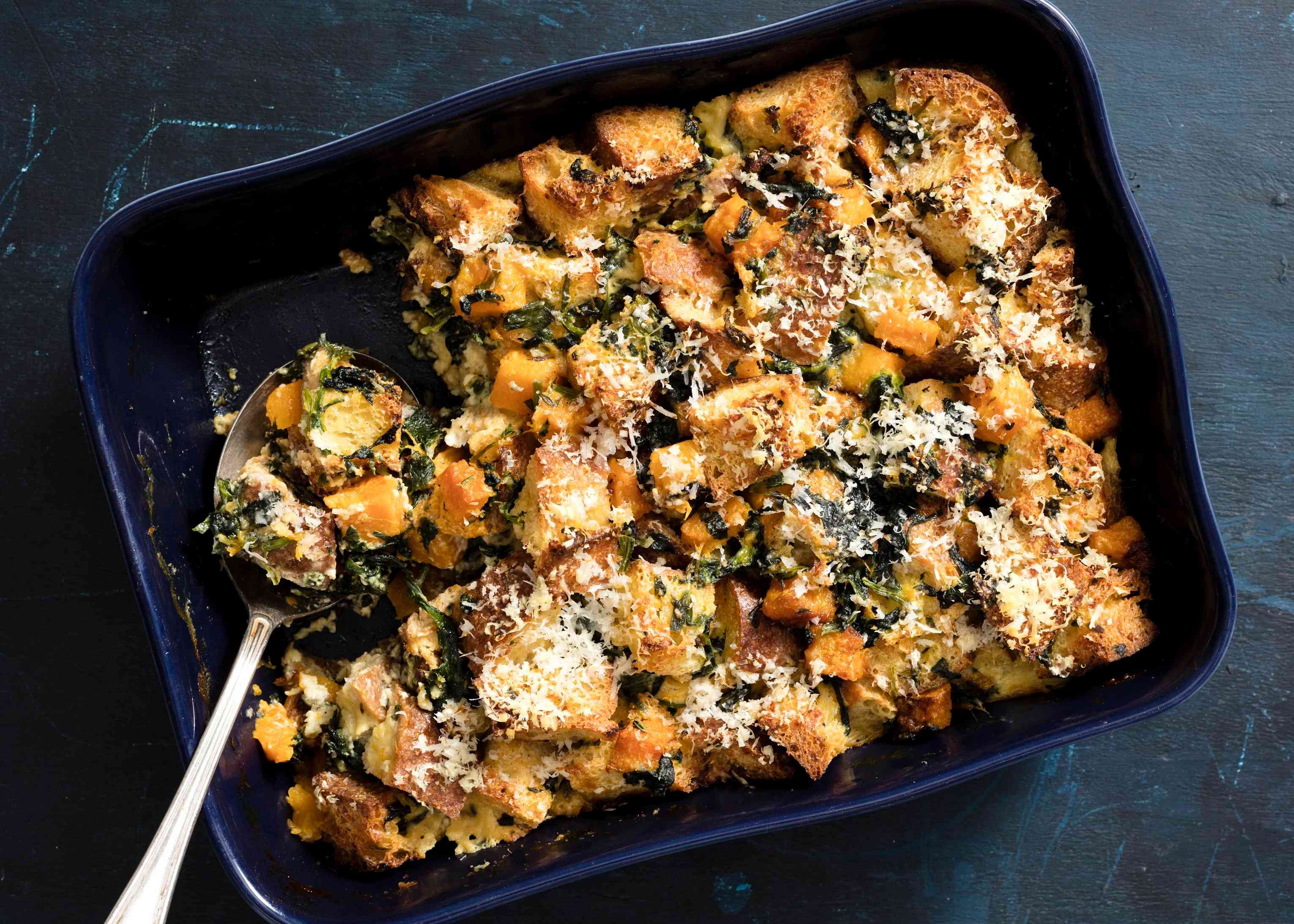 Butternut Squash and Spinach Bread Pudding | America's Test Kitchen