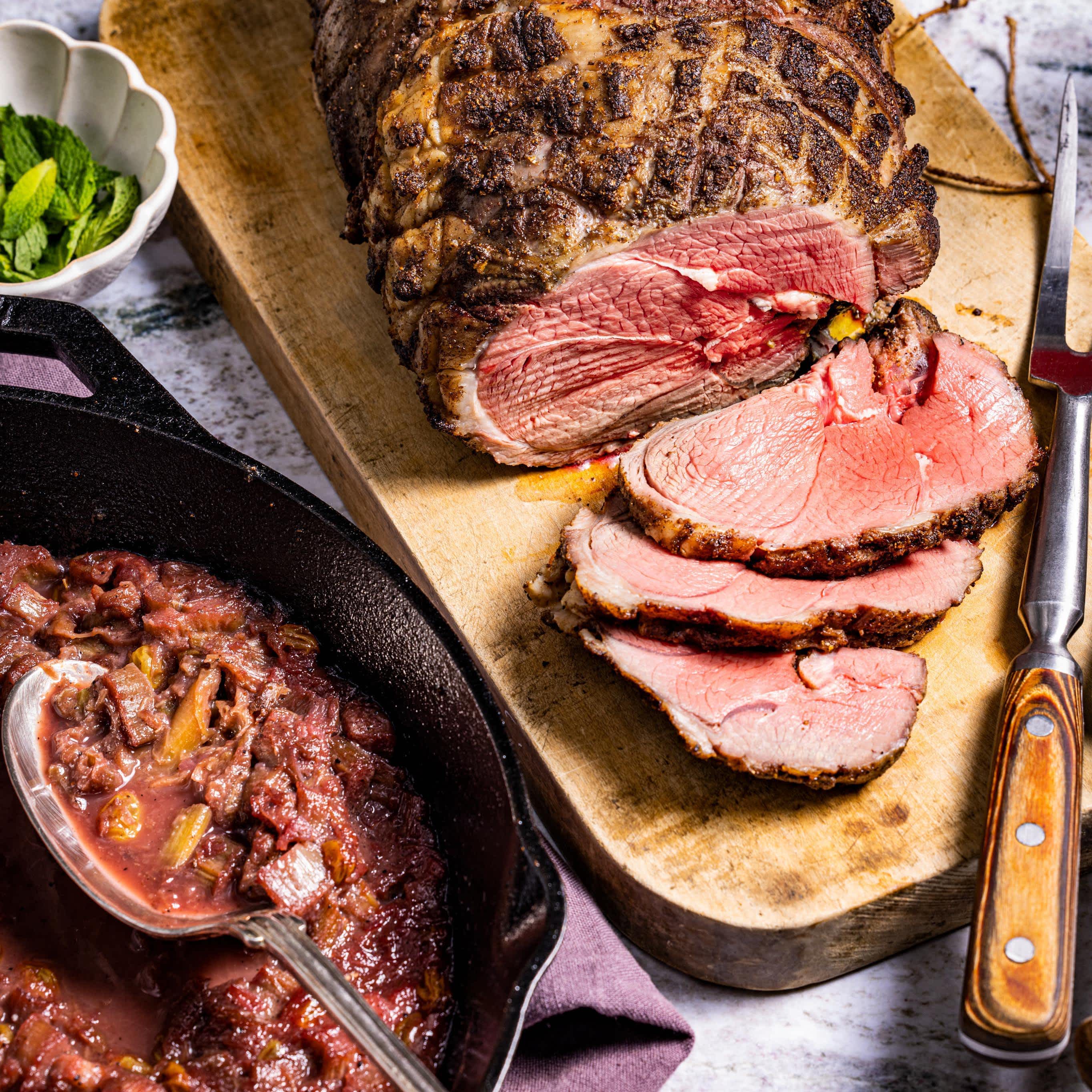 Cast Iron Roasted Leg of Lamb with Rhubarb Sauce