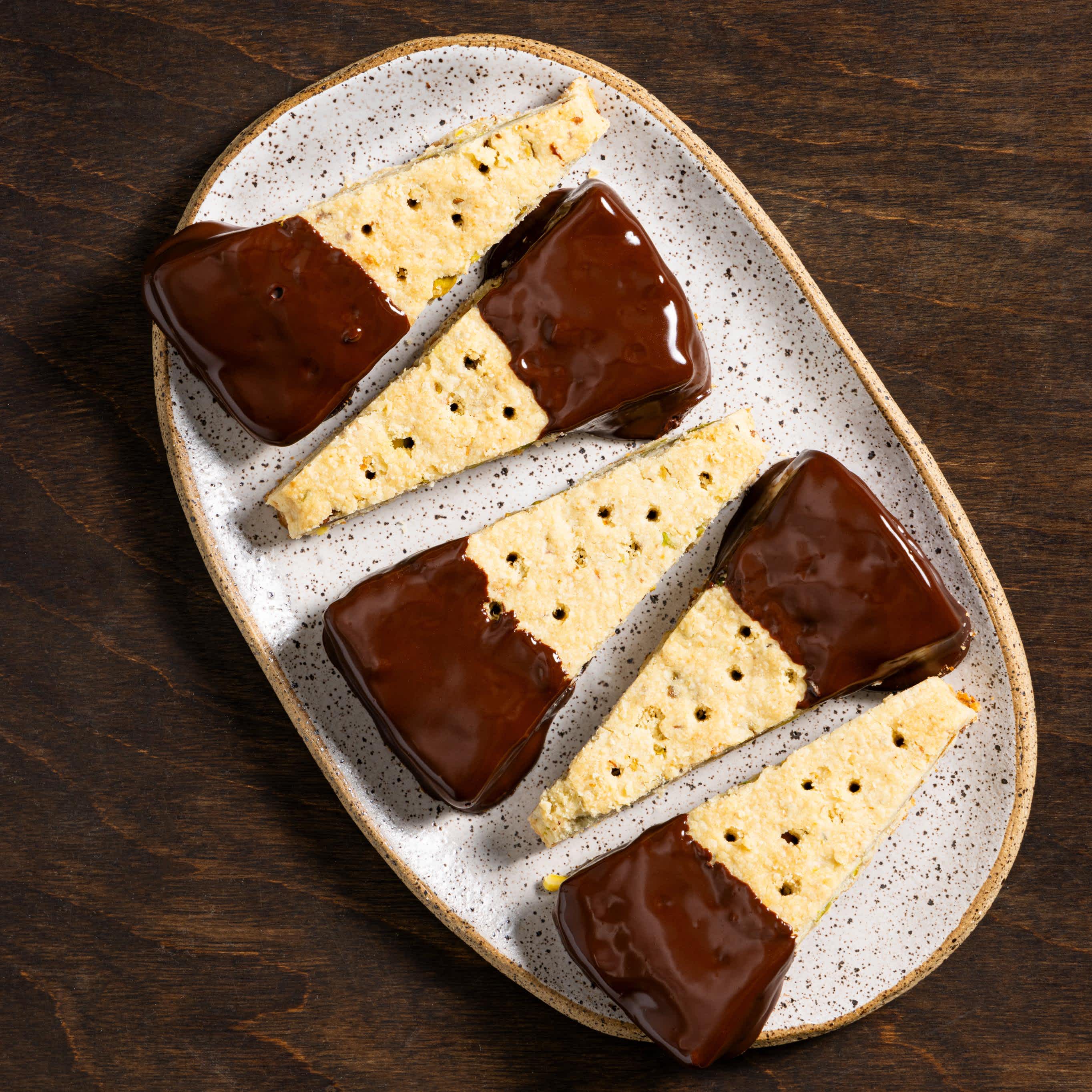 Chocolate-Dipped Pistachio Shortbread