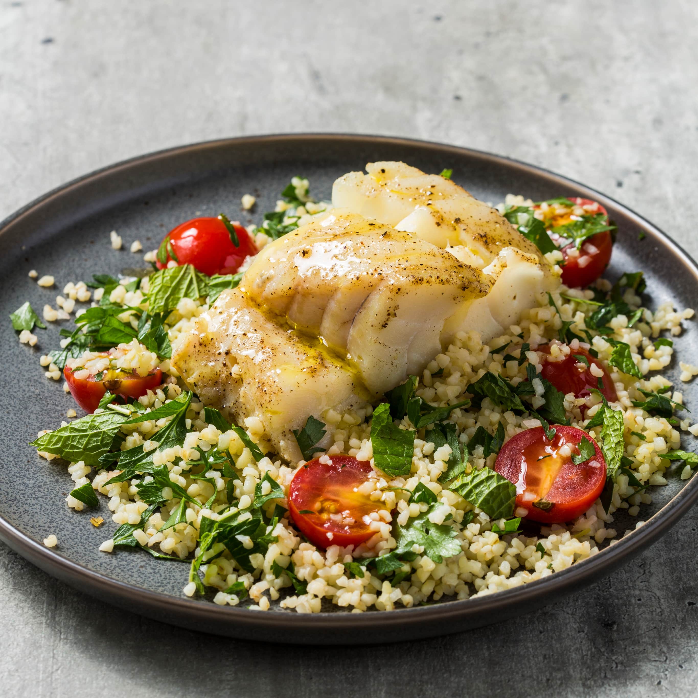 Instant Pot Cod with Warm Tabbouleh Salad