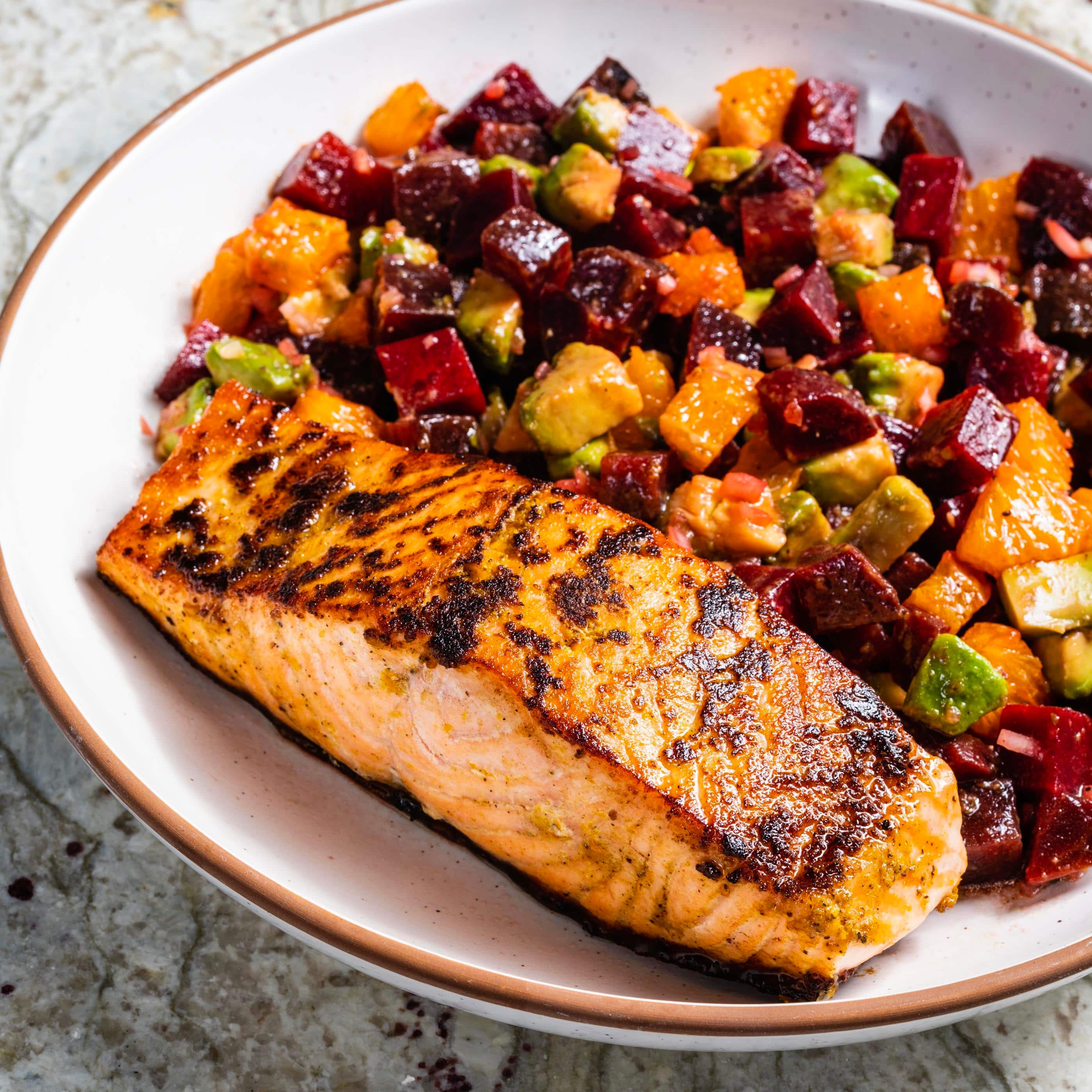 Coriander Salmon with Beets, Oranges, and Avocados
