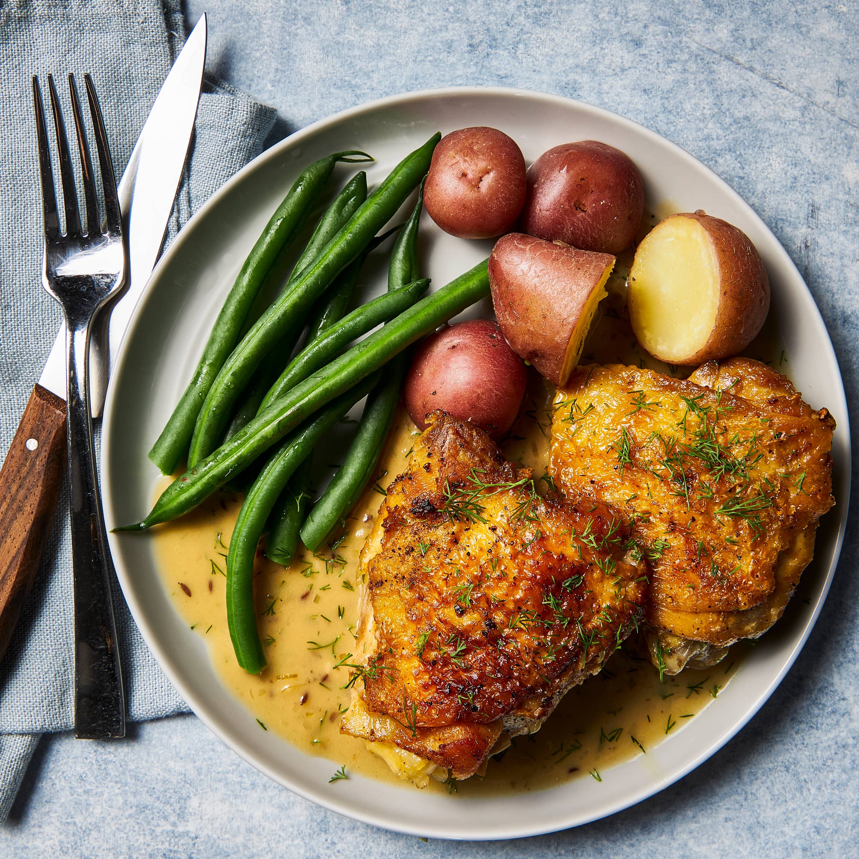Creamy Braised Chicken Thighs with Caraway and Dill