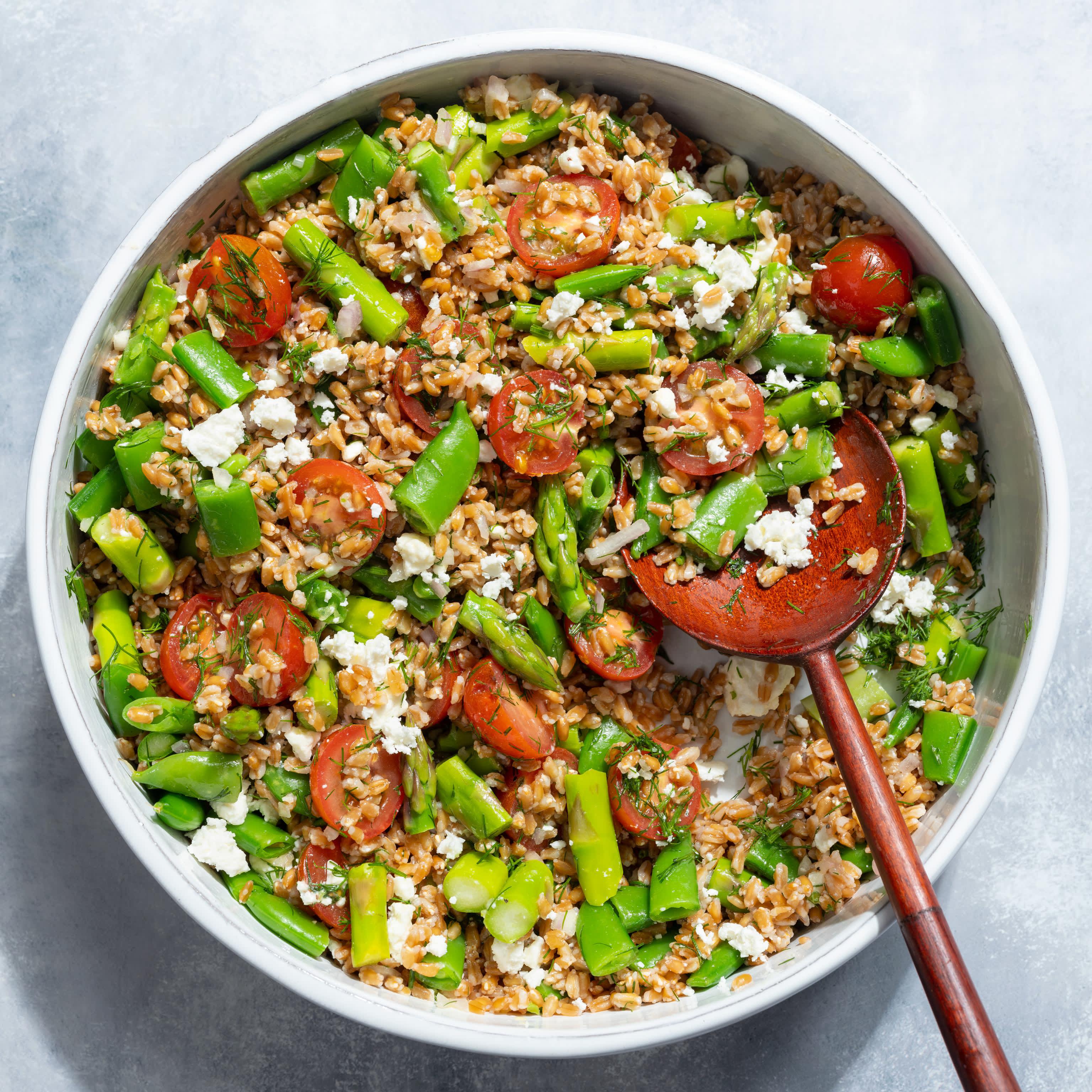 Farro Salad with Asparagus, Sugar Snap Peas, and Tomatoes-image