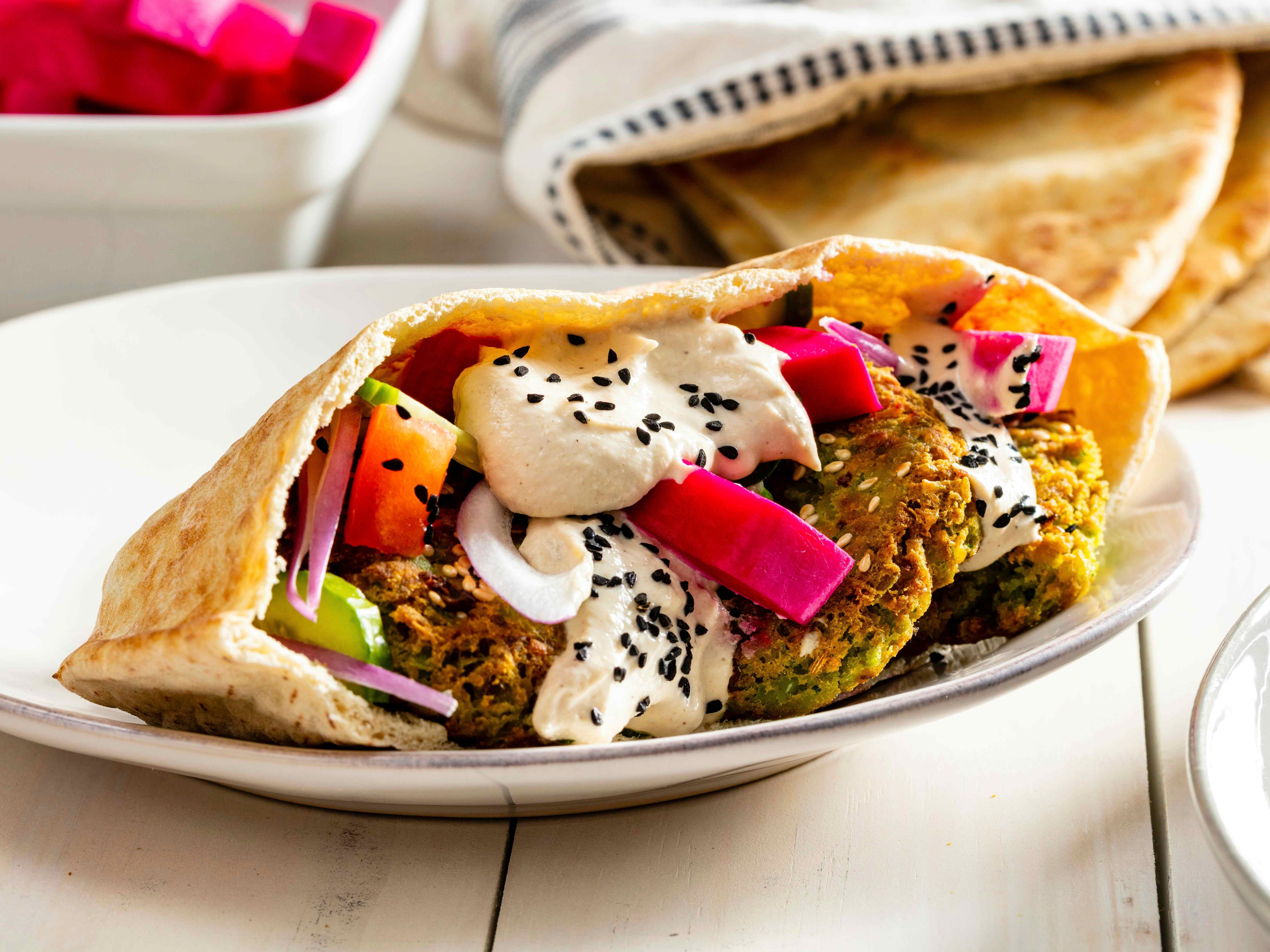 Fava Bean Falafel (Ta'ameya) with Tahini-Yogurt Sauce