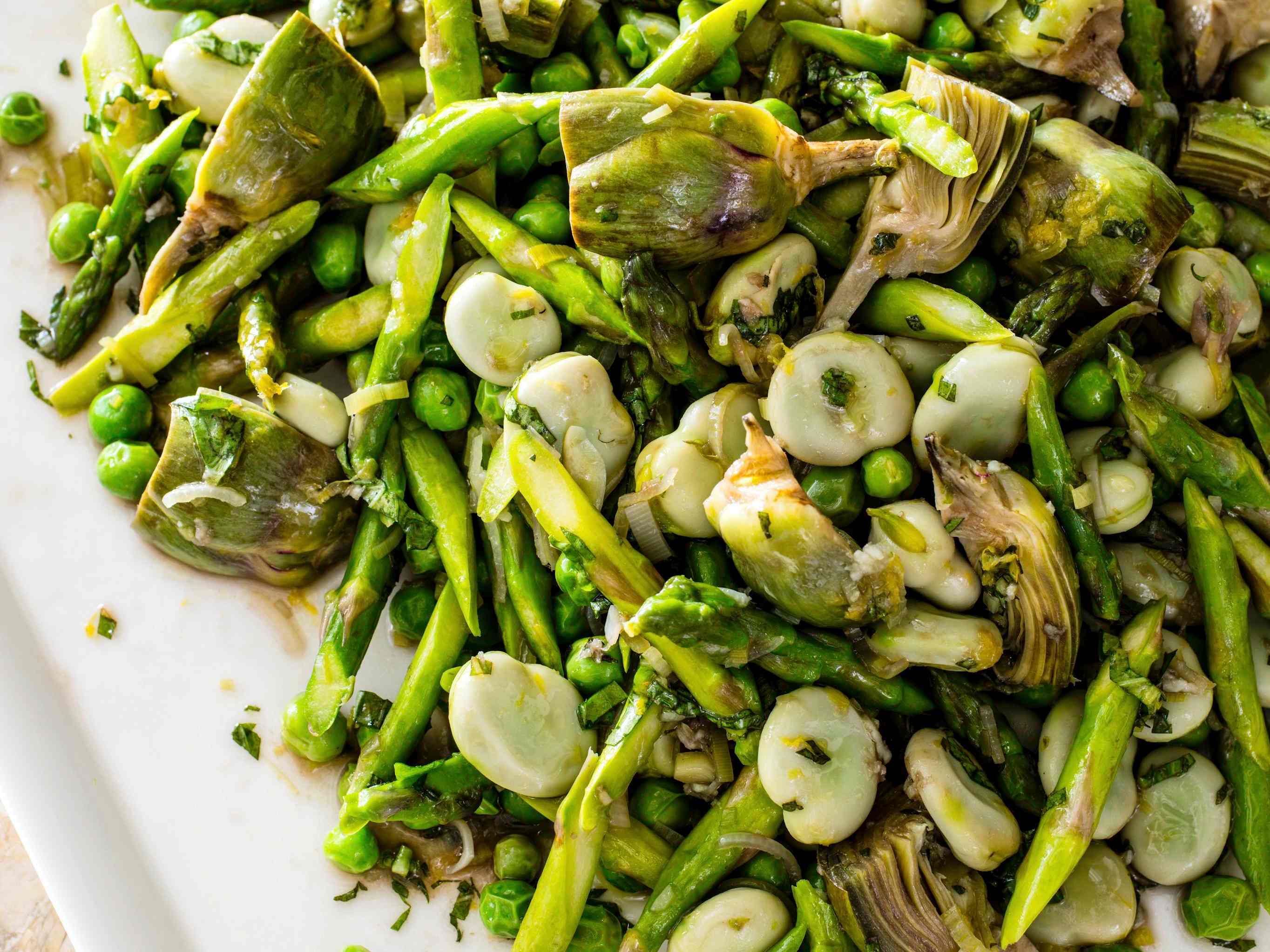 Fava Beans with Artichokes, Asparagus, and Peas
