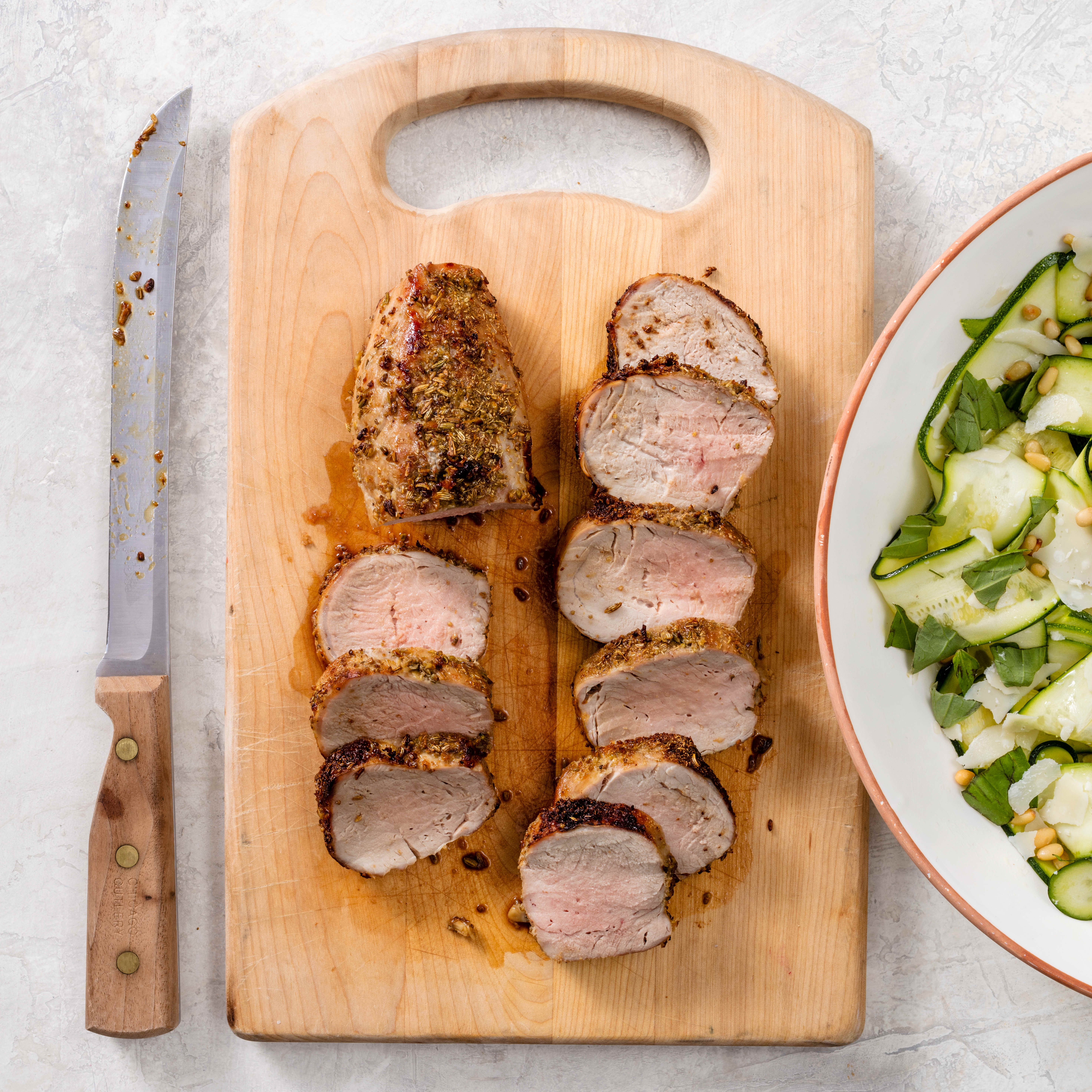 Fennel-Rubbed Pork Tenderloin with Zucchini Ribbon Salad