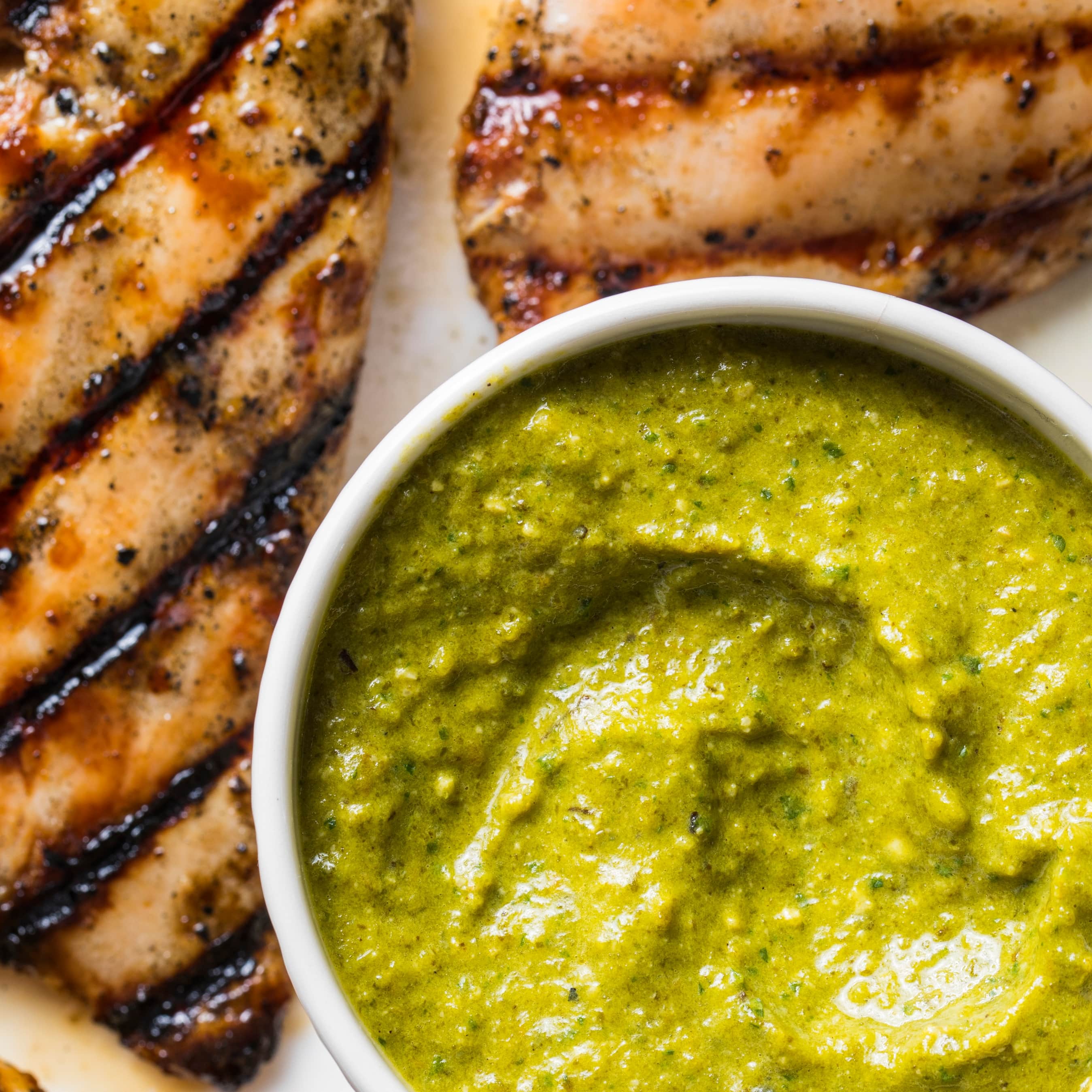 Grilled Boneless, Skinless Chicken Breasts with Poblano-Pepita Sauce for Two