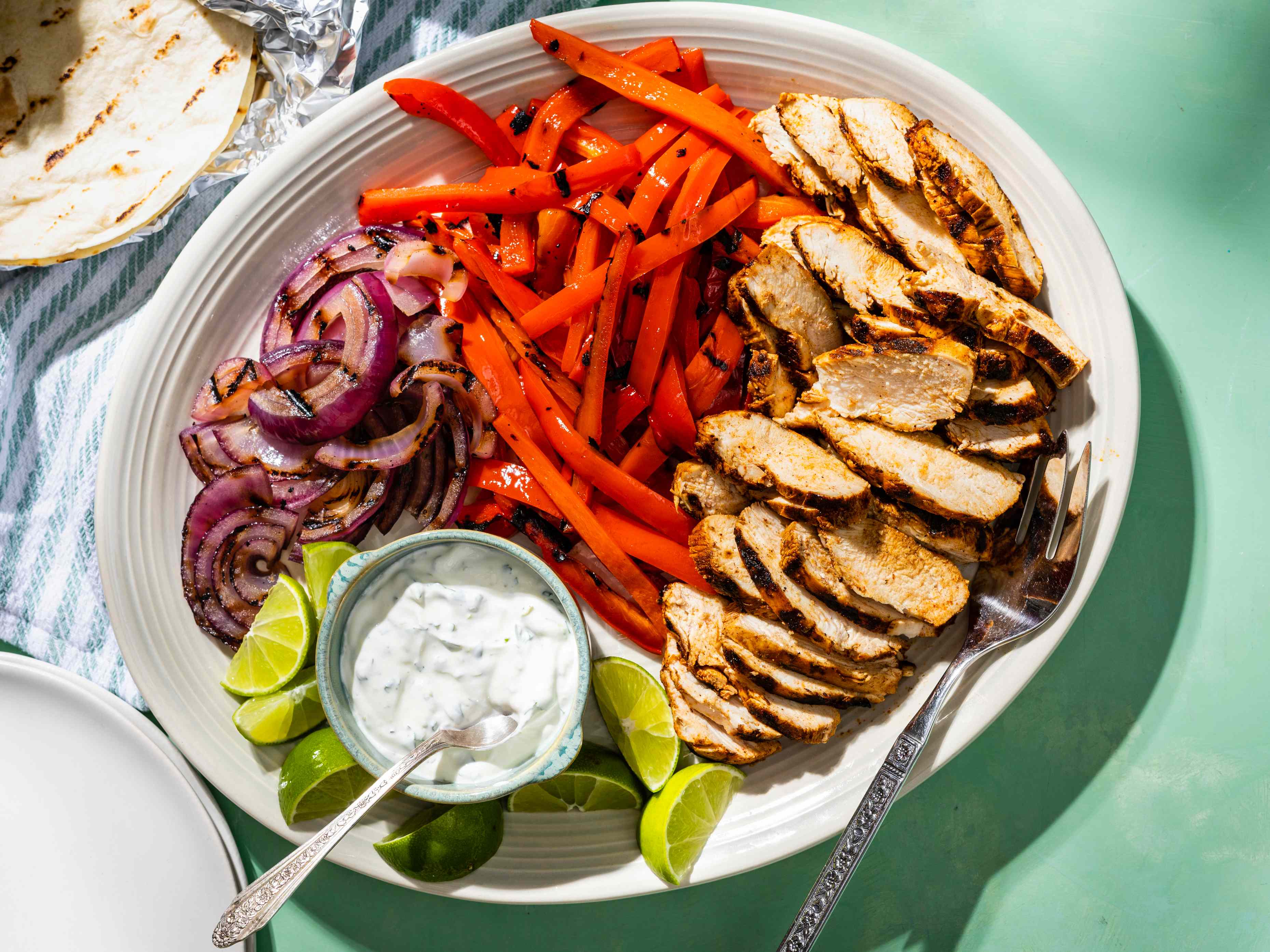 Grilled Chicken Fajitas with Cilantro-Lime Sour Cream