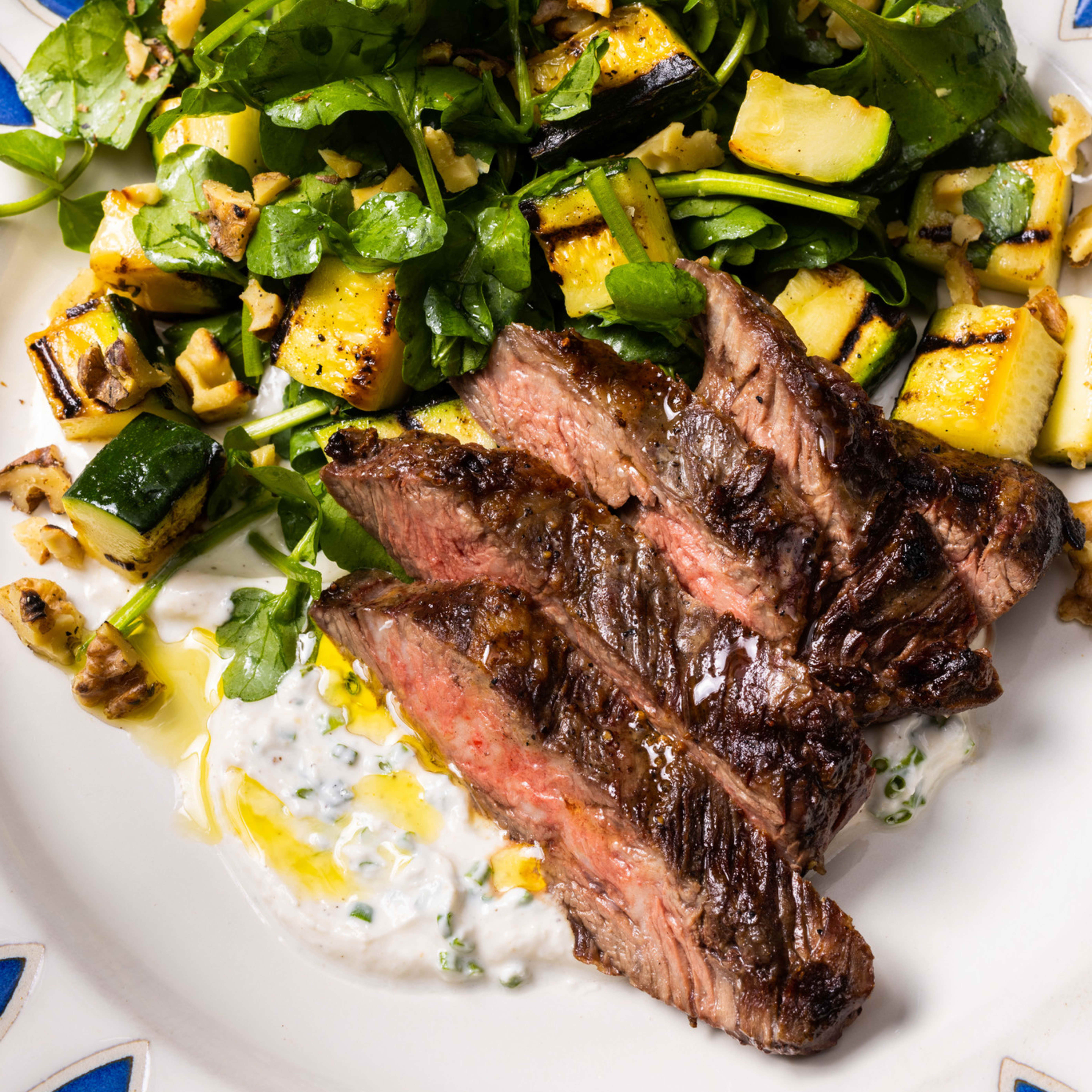 Grilled Skirt Steak and Zucchini with Horseradish-Chive Yogurt