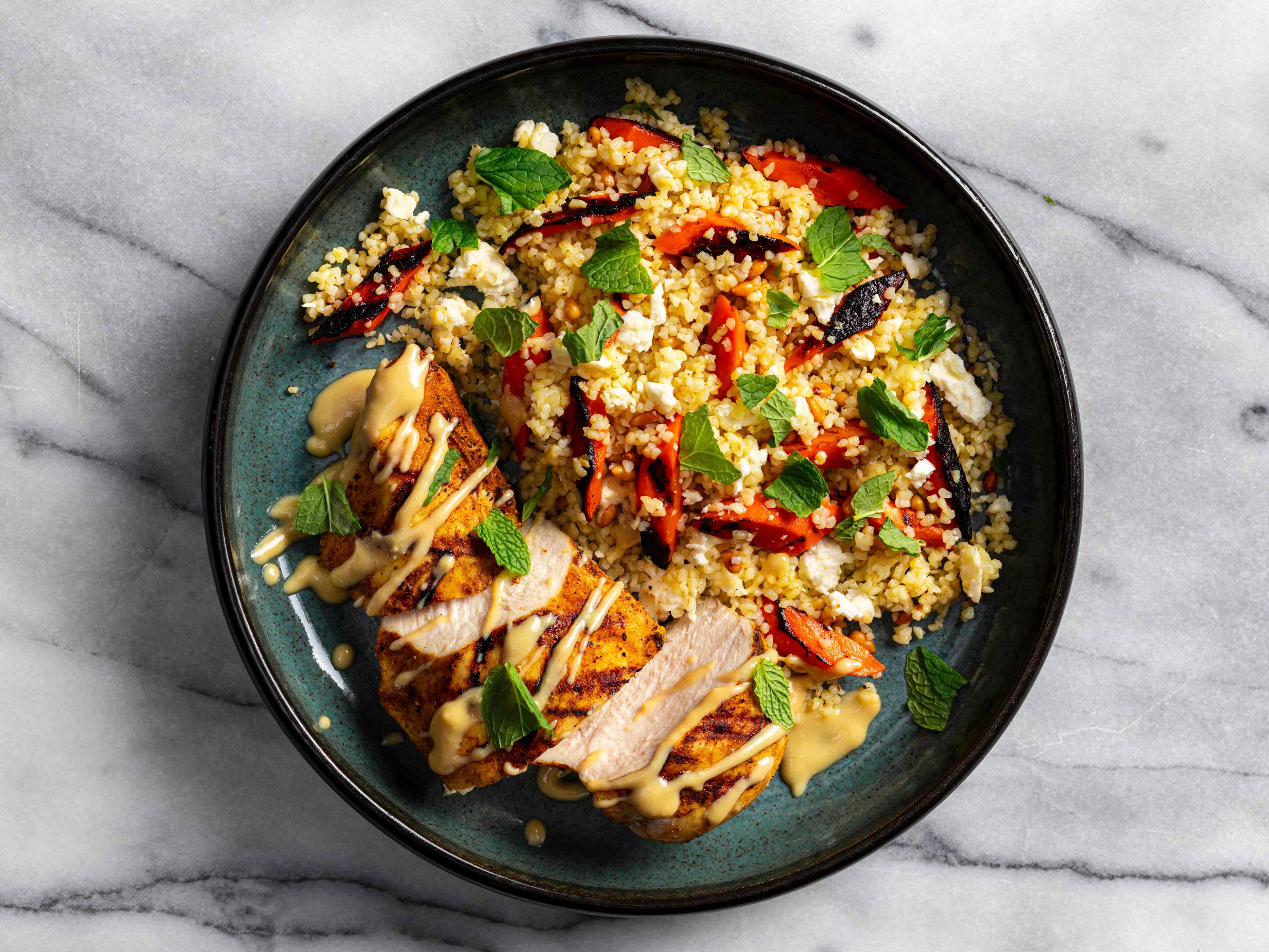 Grilled Spiced Chicken and Carrots with Bulgur