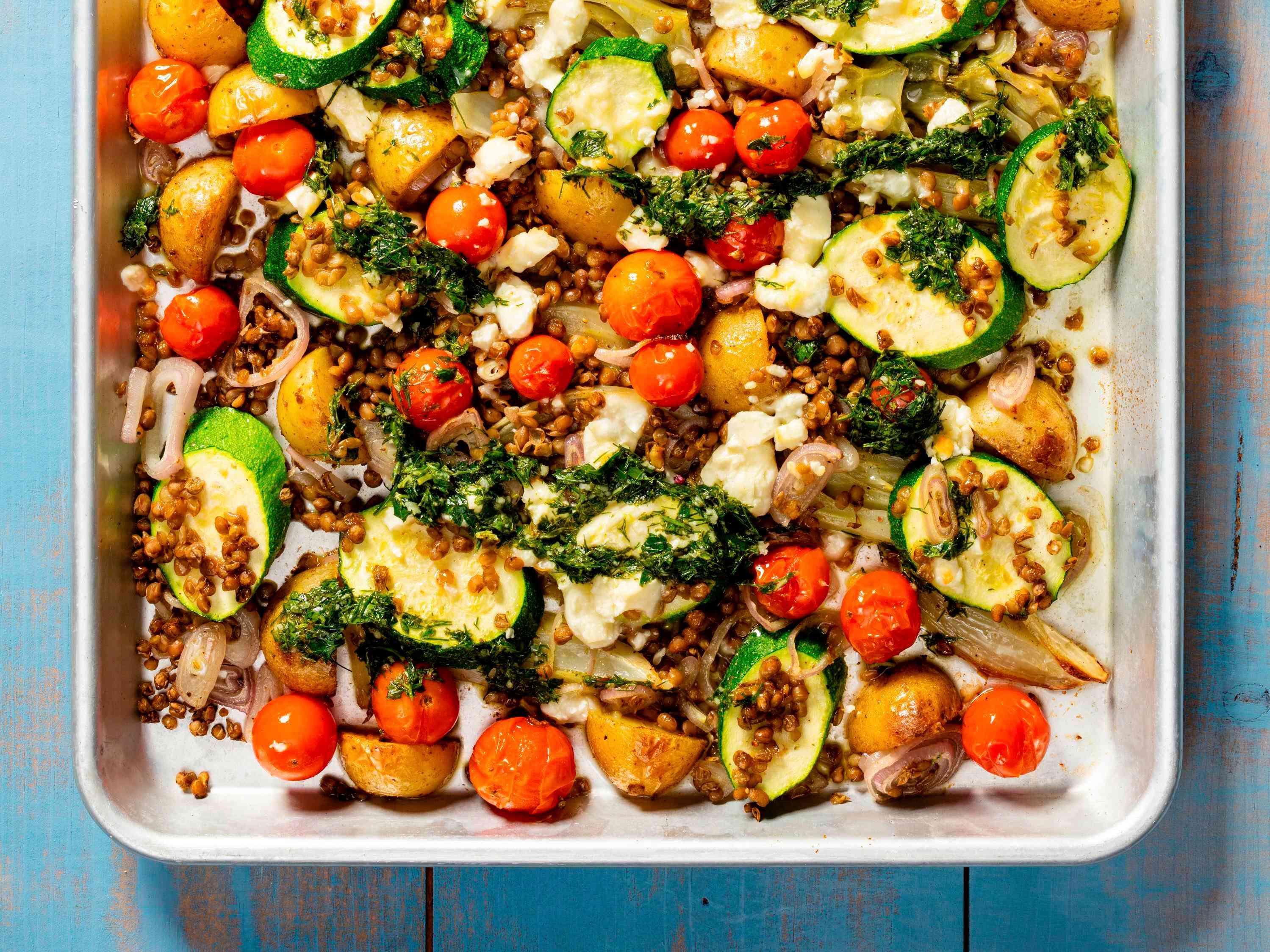 Sheet-Pan Summer Vegetables and Lentils