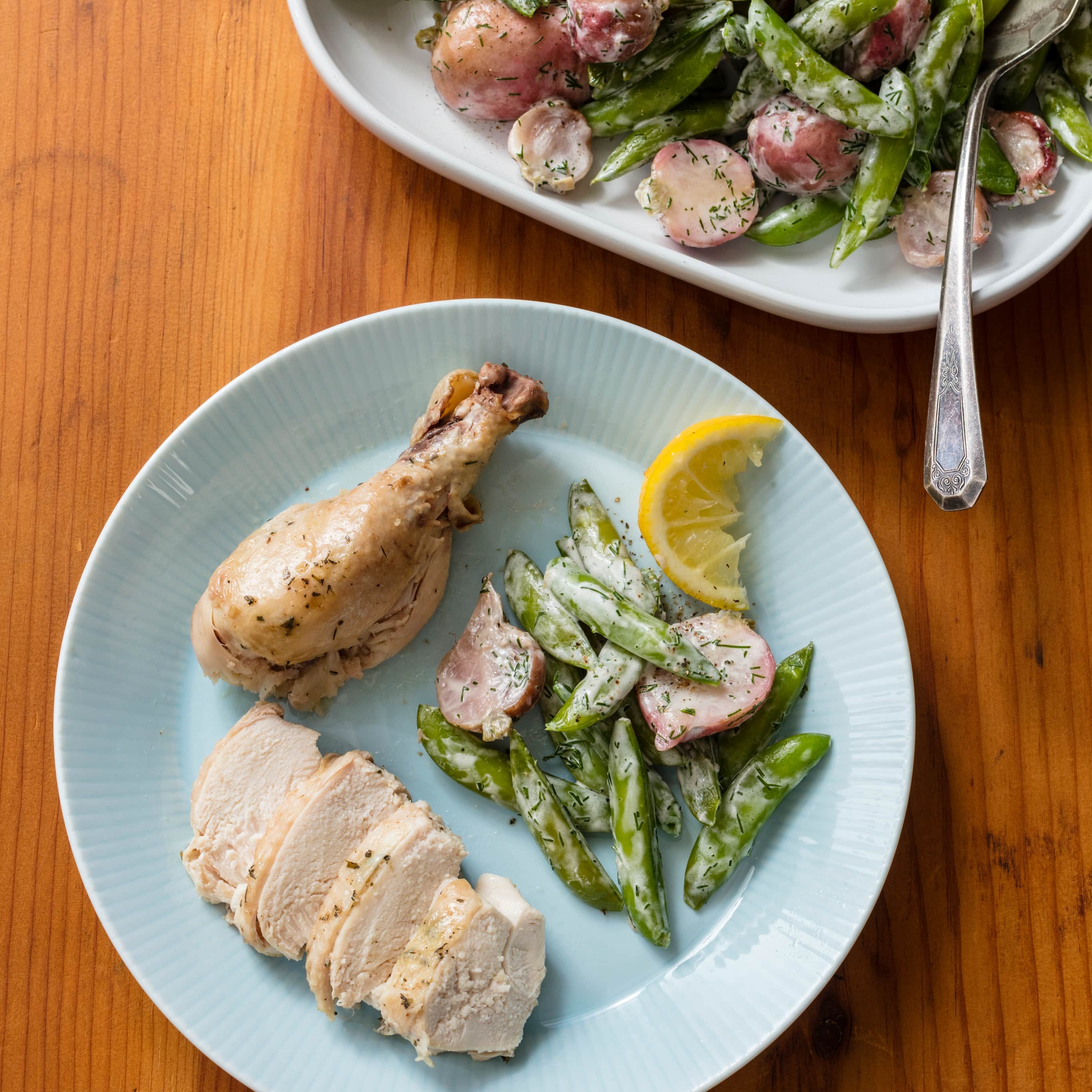 Slow-Cooker Herbed Chicken With Warm Spring Vegetable Salad