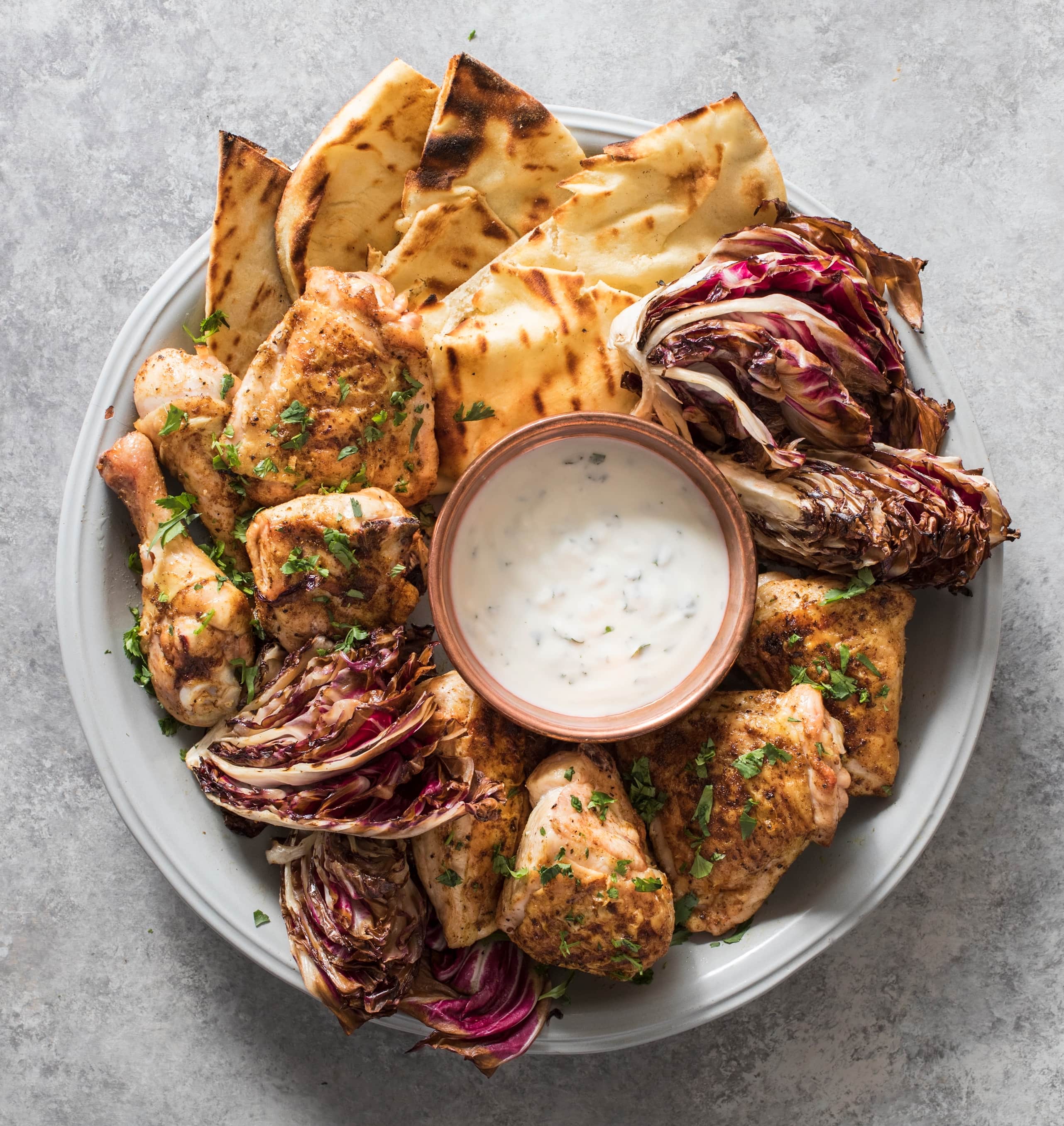 Indian-Spiced Chicken with Radicchio and Grilled Naan