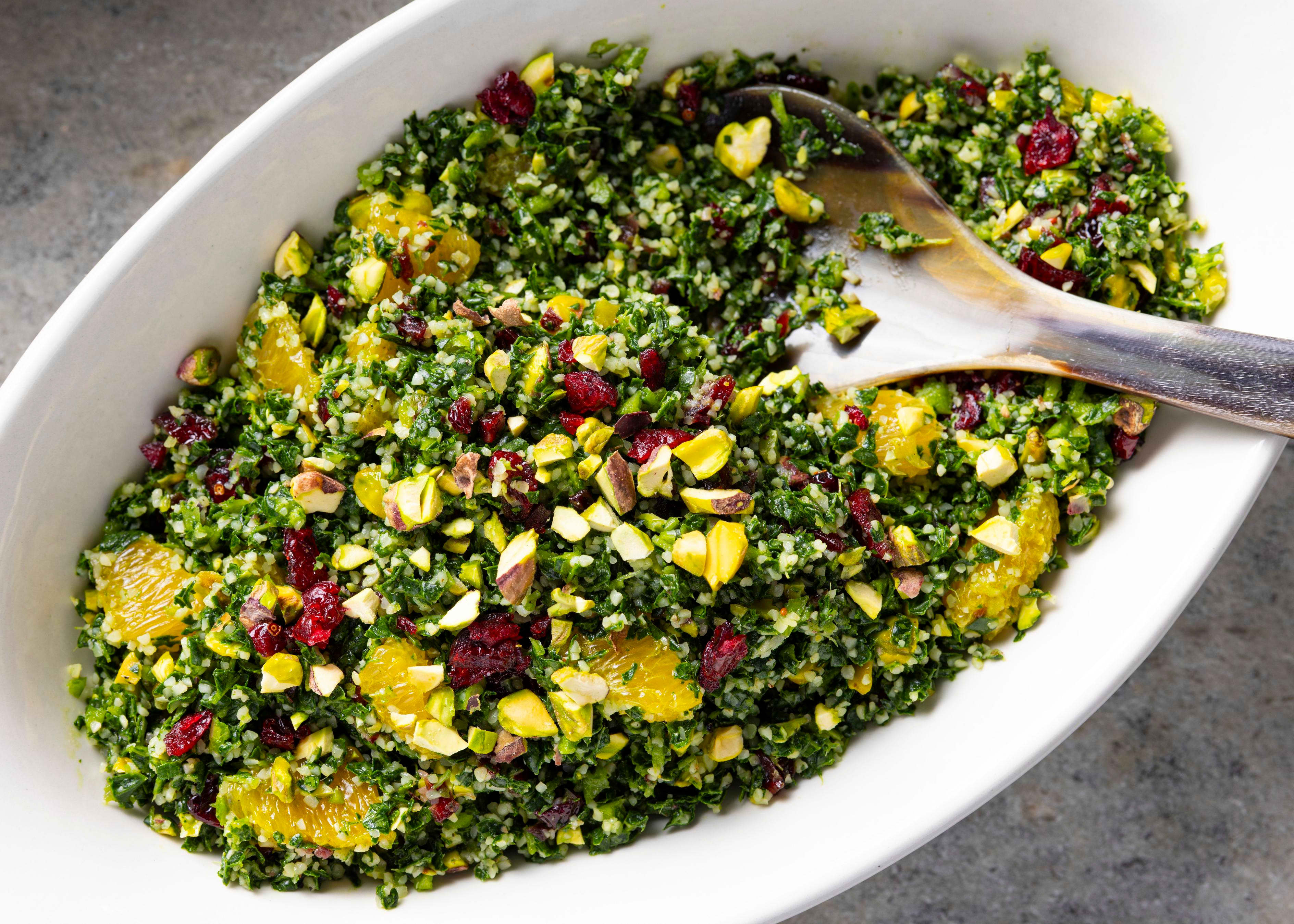 Kale “Tabbouleh” with Dried Cranberries and Pistachios