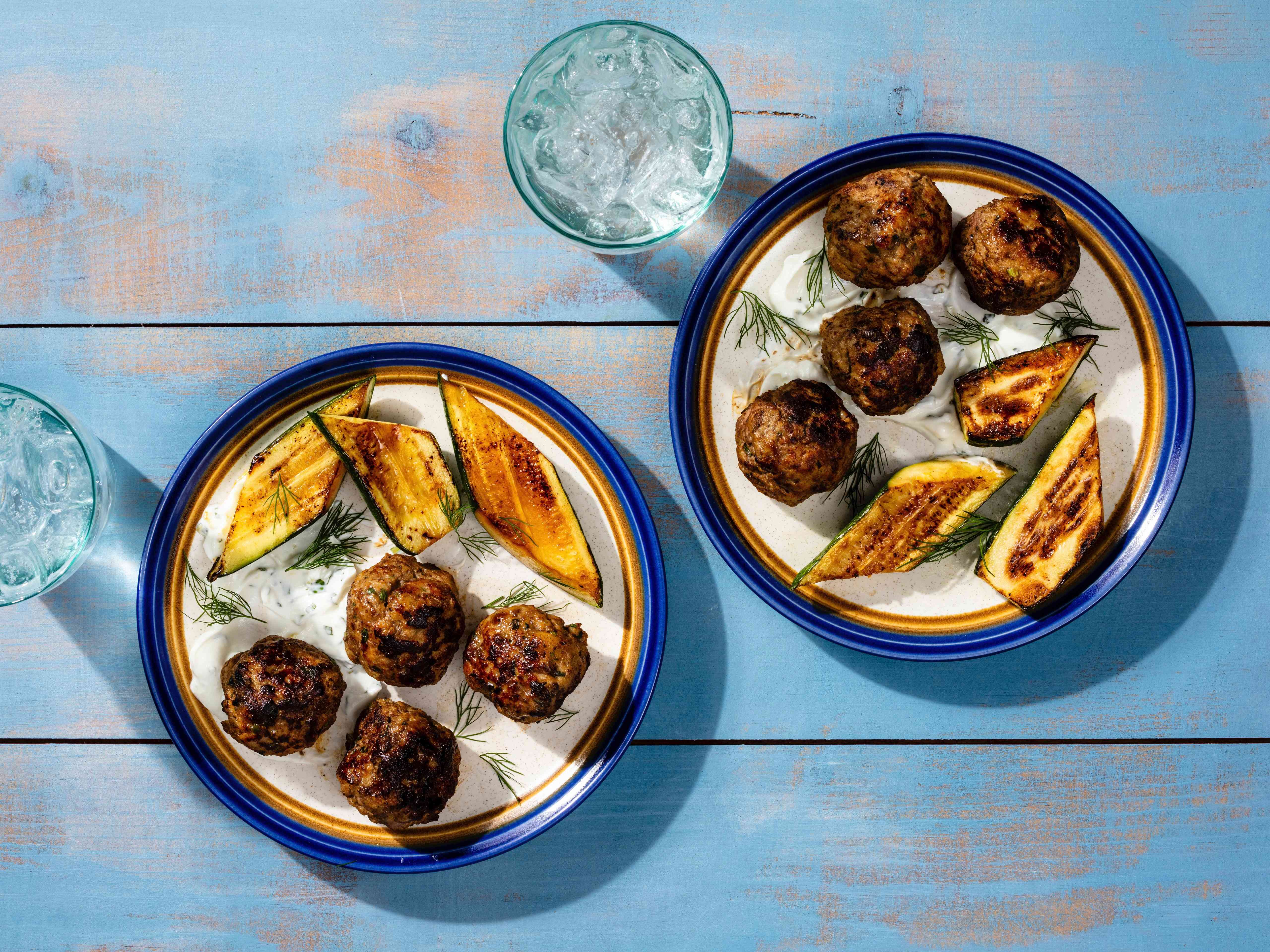 Keftedes (Beef and Pork Meatballs with Garlic-Yogurt Sauce)