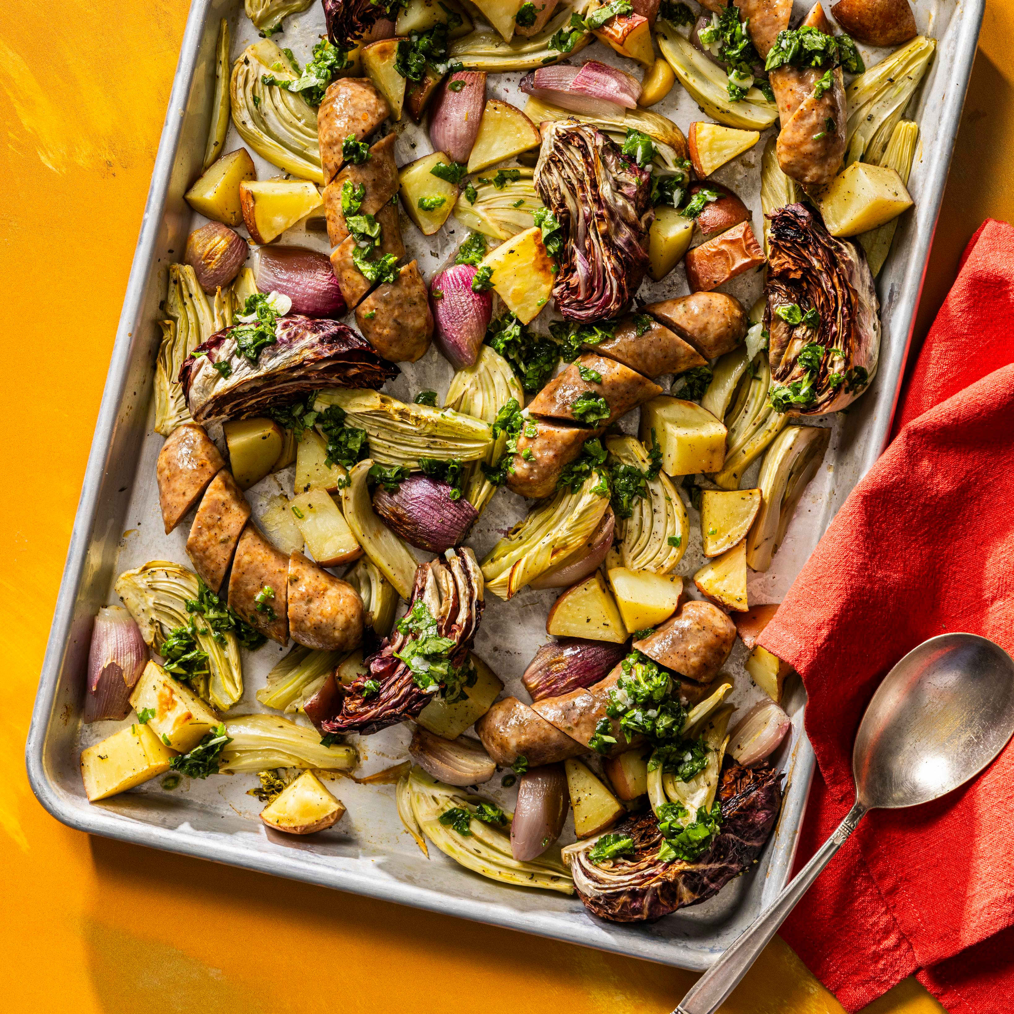 Lemony Roasted Radicchio, Fennel, and Root Vegetables with Sausage ...