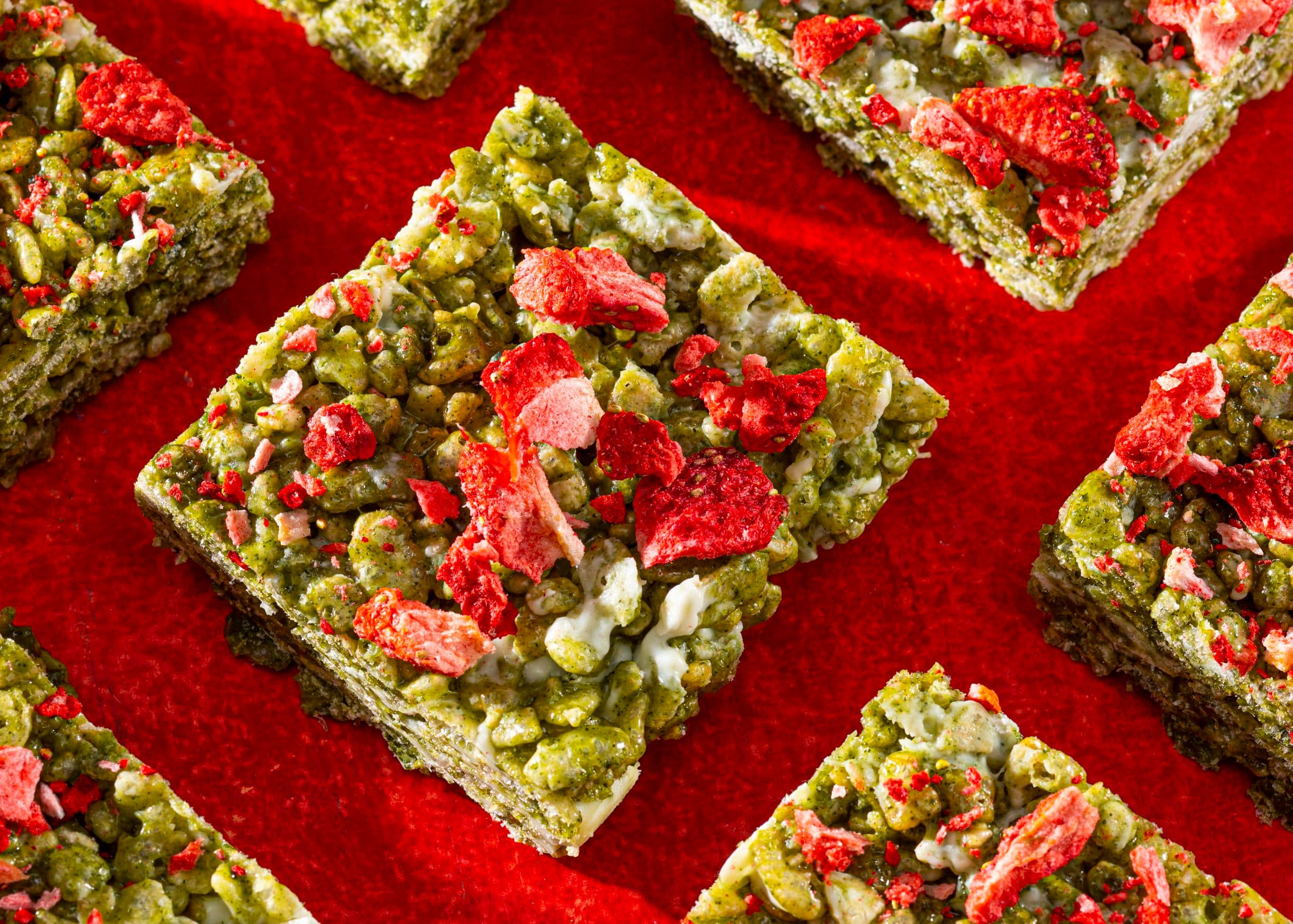 Rice Krispies Treats with Matcha, White Chocolate, and Freeze-Dried Strawberries-image