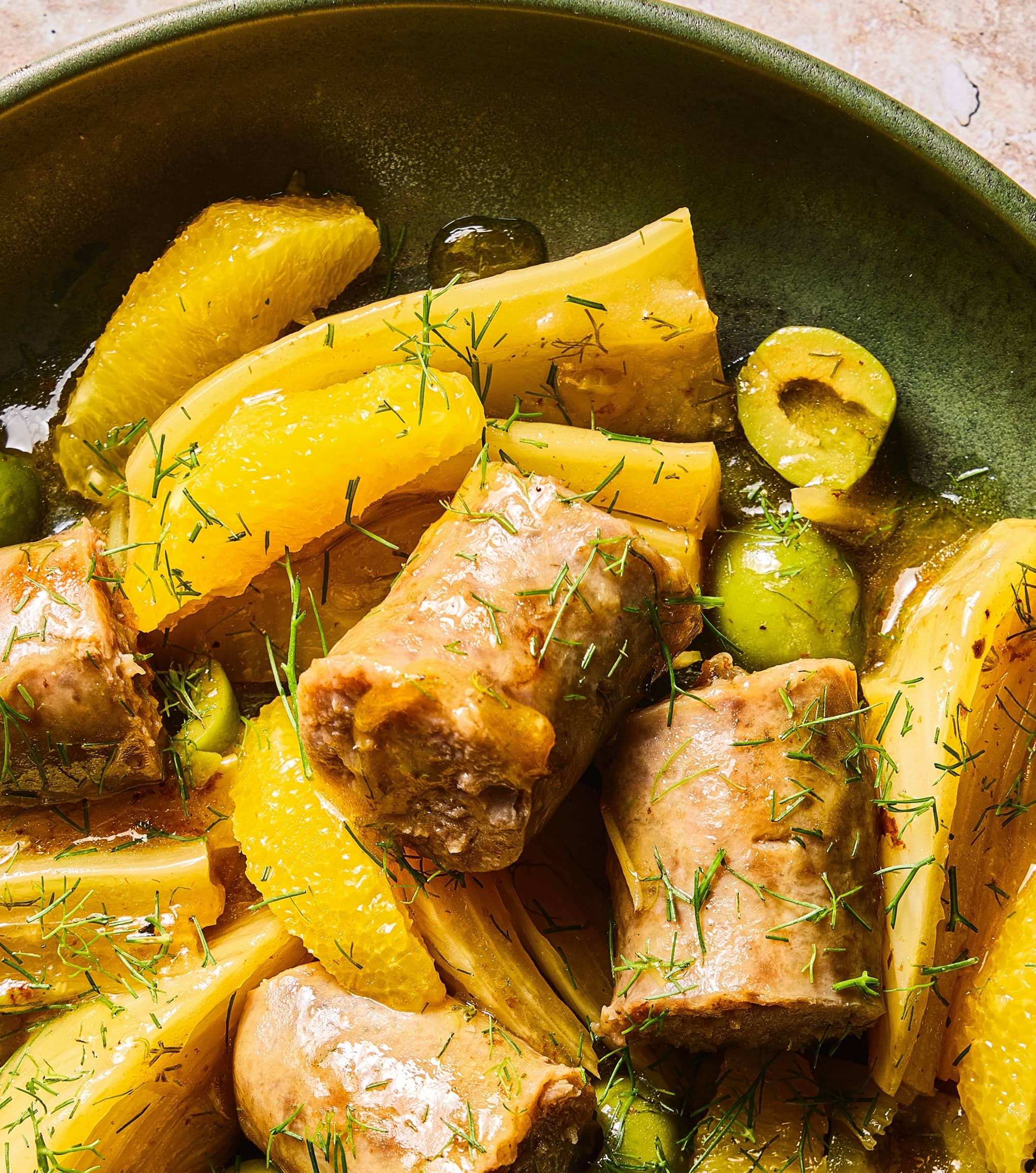 One-Pan Bratwurst with Fennel, Olives, and Oranges For Two