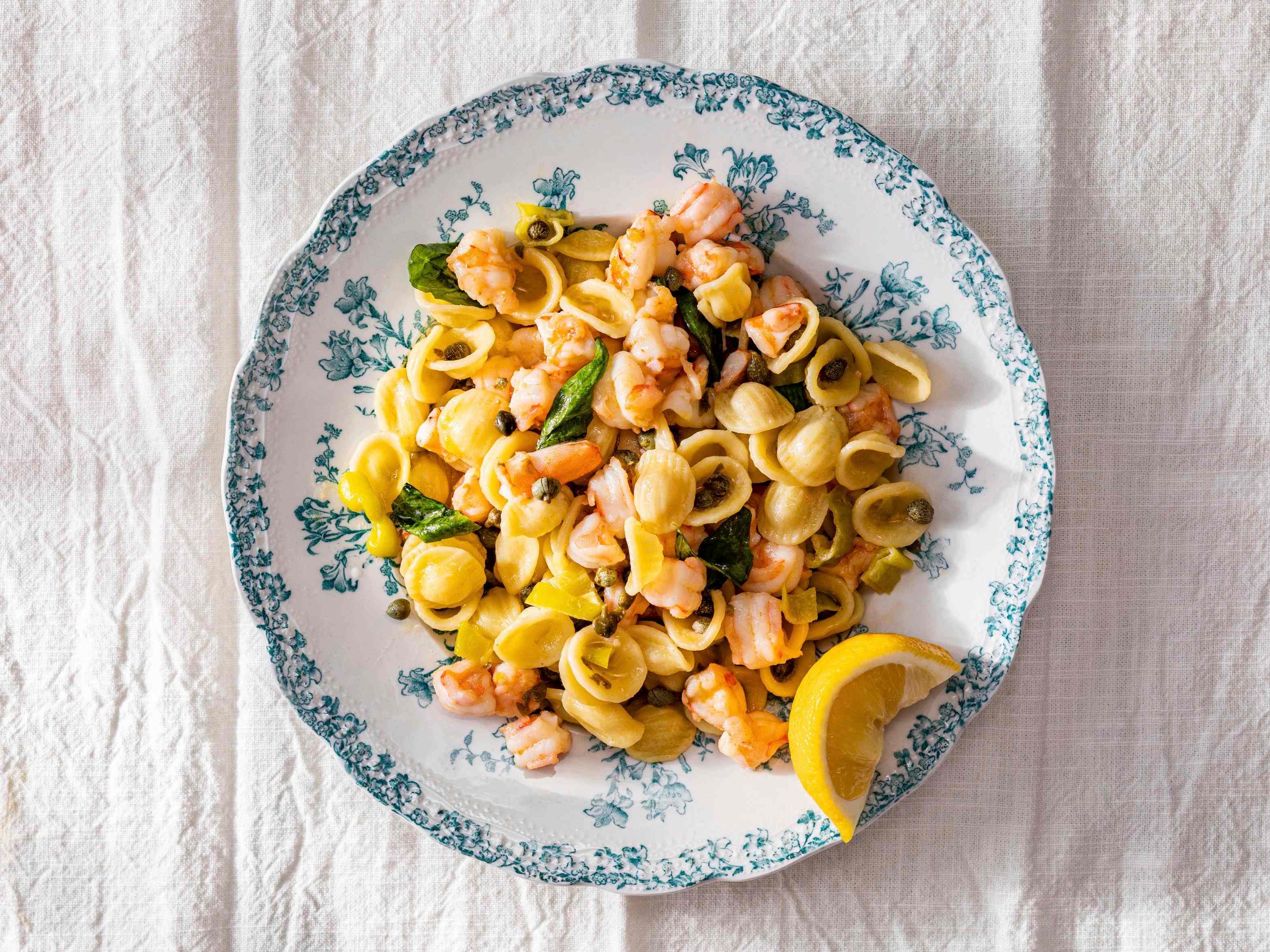 Orecchiette with Shrimp, Pepperoncini, and Basil