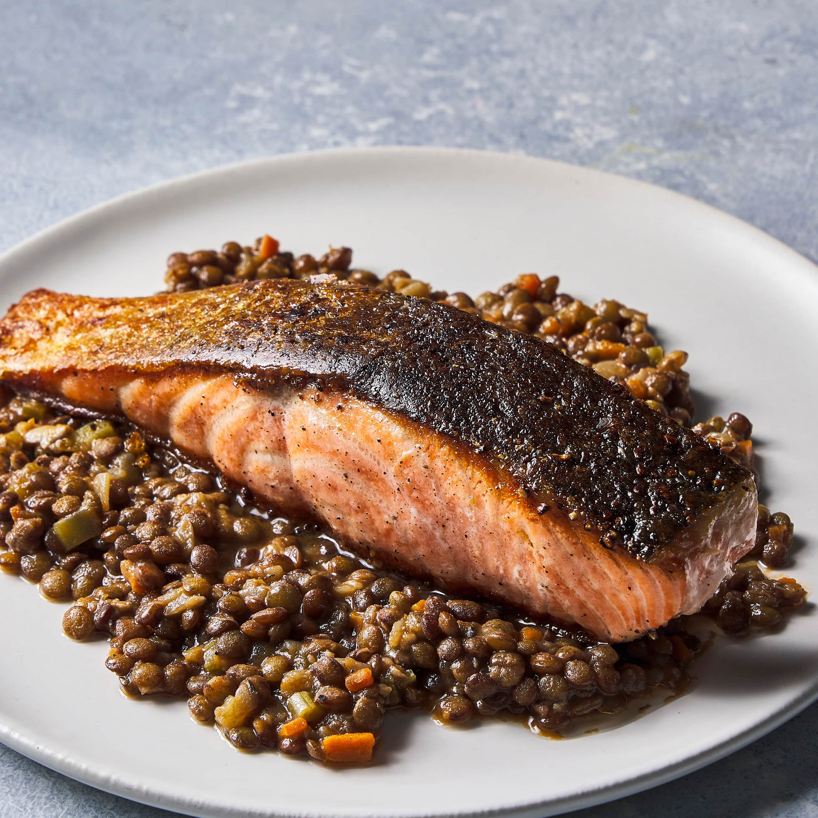 Saumon Aux Lentilles (Pan-Seared Salmon with Braised Lentilles Du Puy)