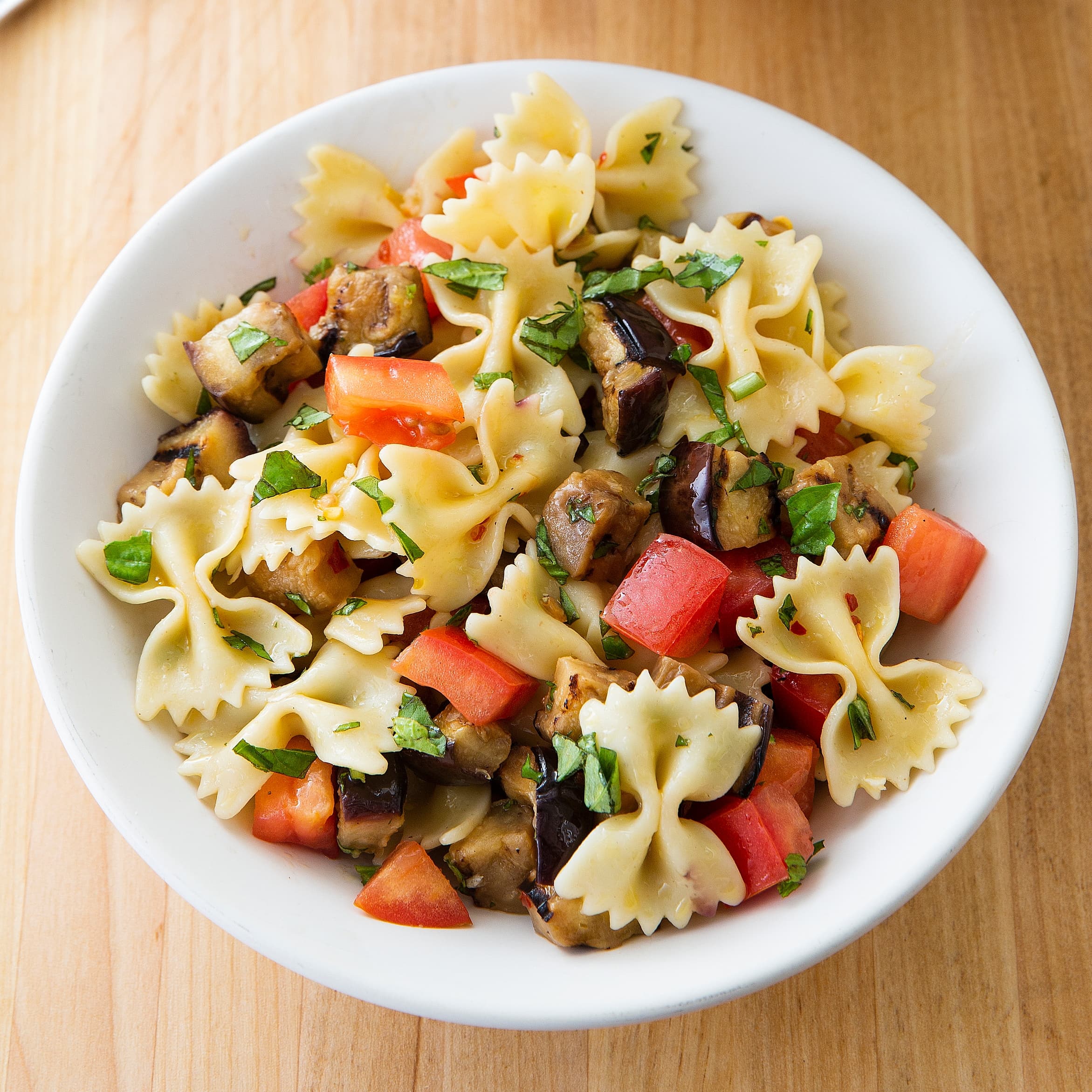 Pasta Salad with Eggplant, Tomatoes, and Basil
