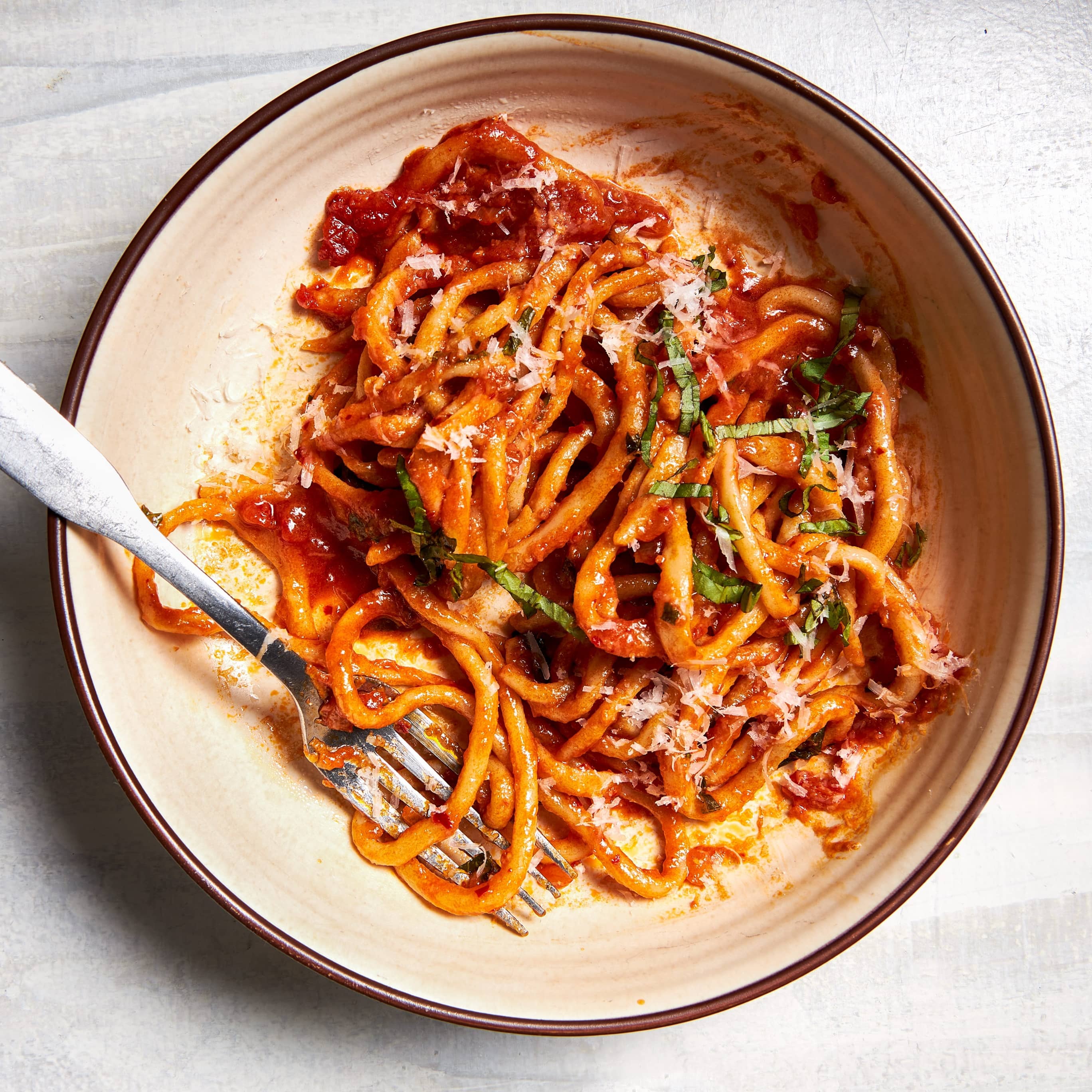 Pici con 'Nduja (Handmade Pasta with Tomatoes and 'Nduja)