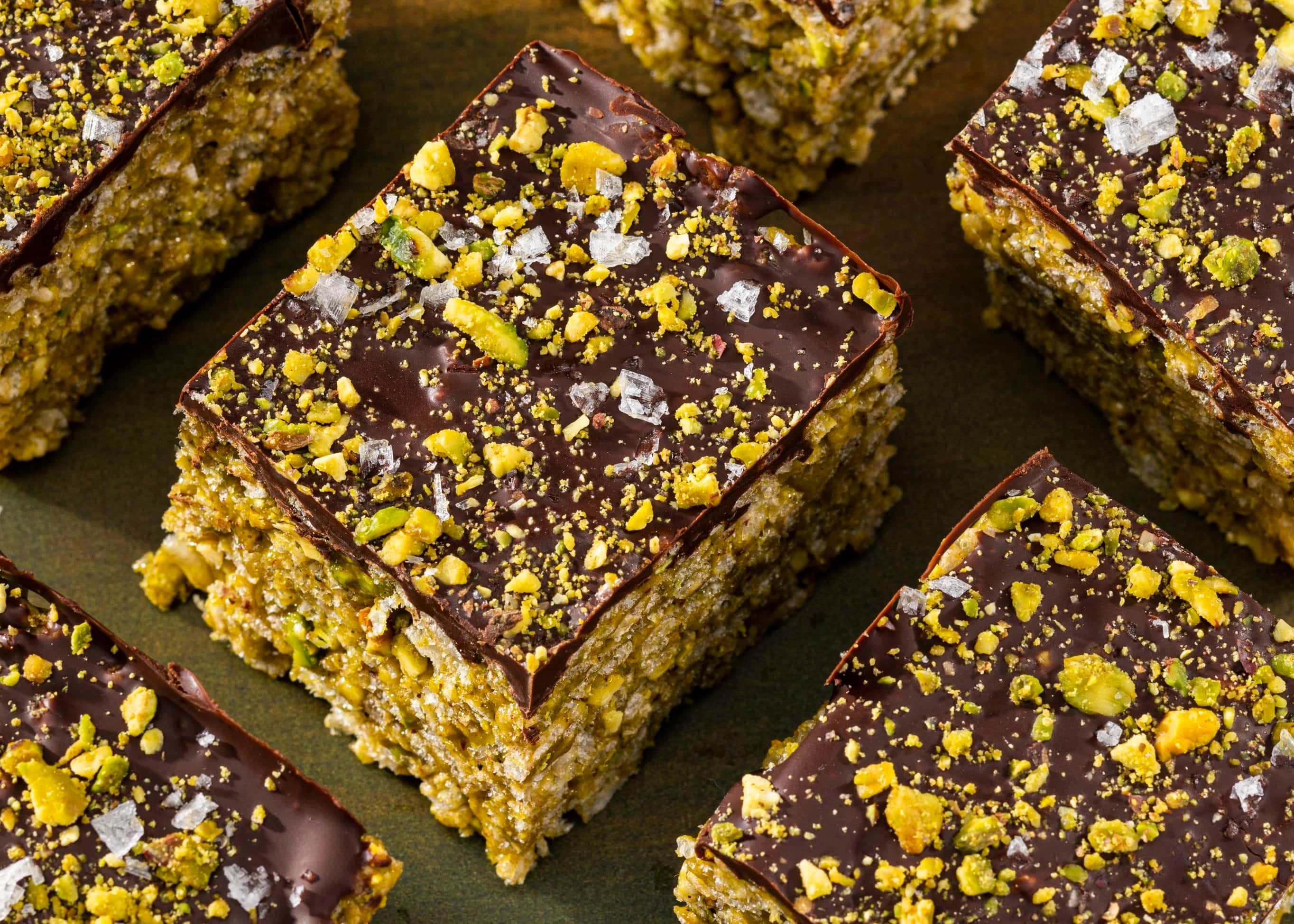 Chocolate-Topped Pistachio Rice Krispies Treats-image