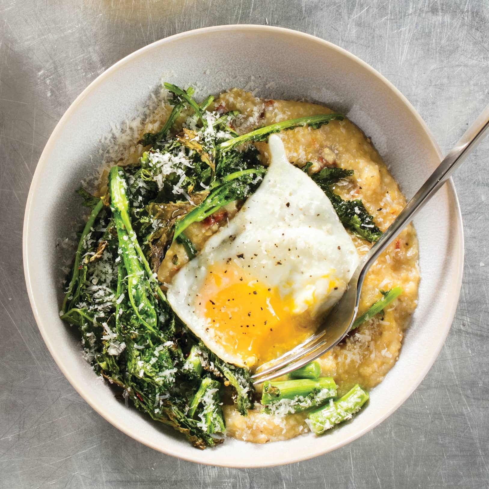 Broccoli Rabe with Polenta and Fried Eggs | America's Test Kitchen
