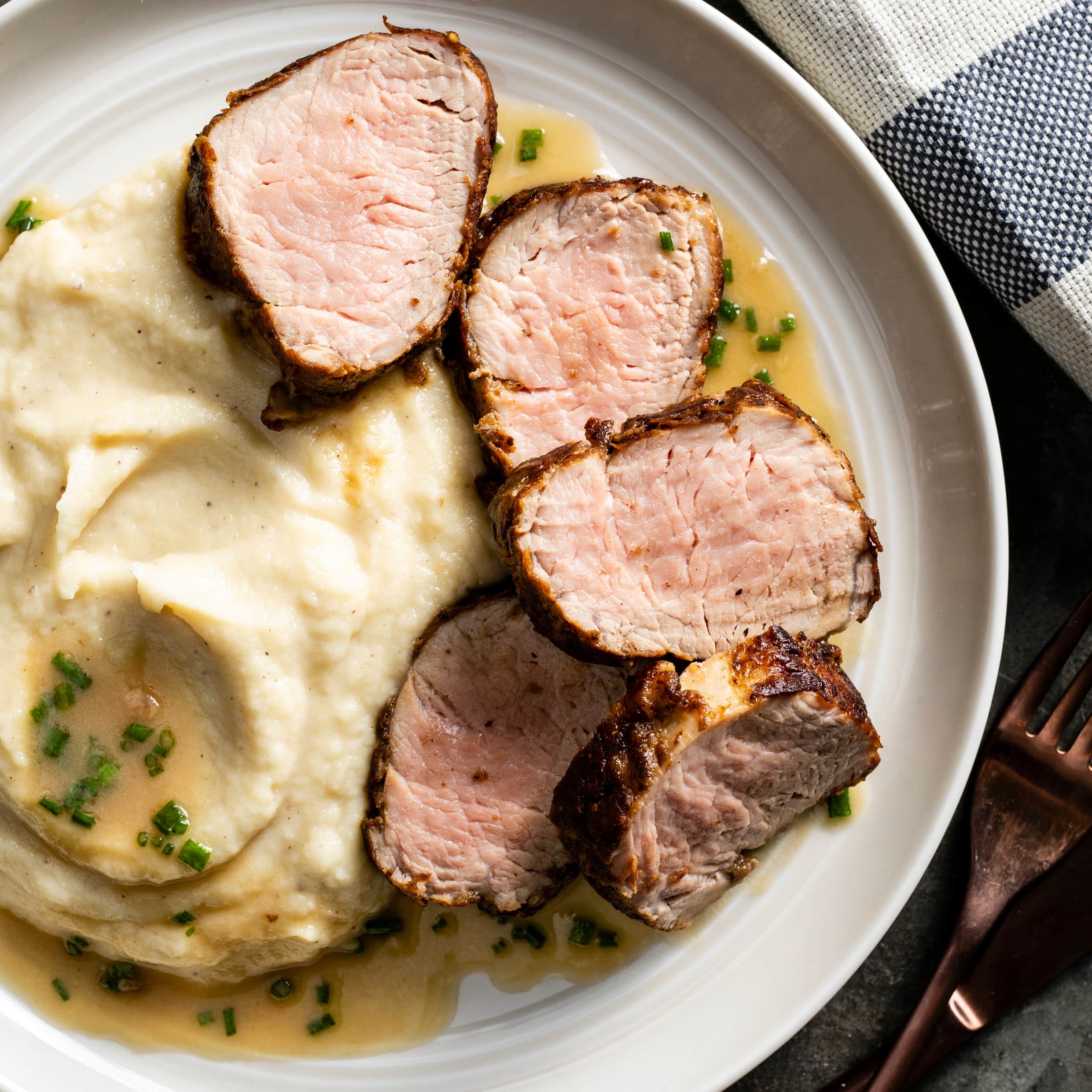 Porcini-Crusted Pork Tenderloin with Celery Root Puree