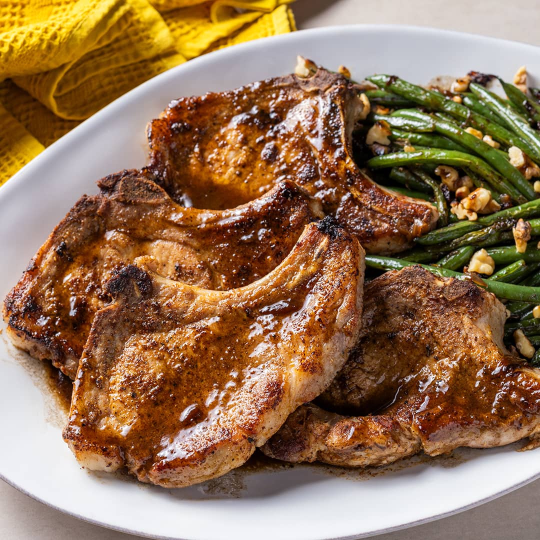Pork Chops and Green Beans with Balsamic Browned Butter