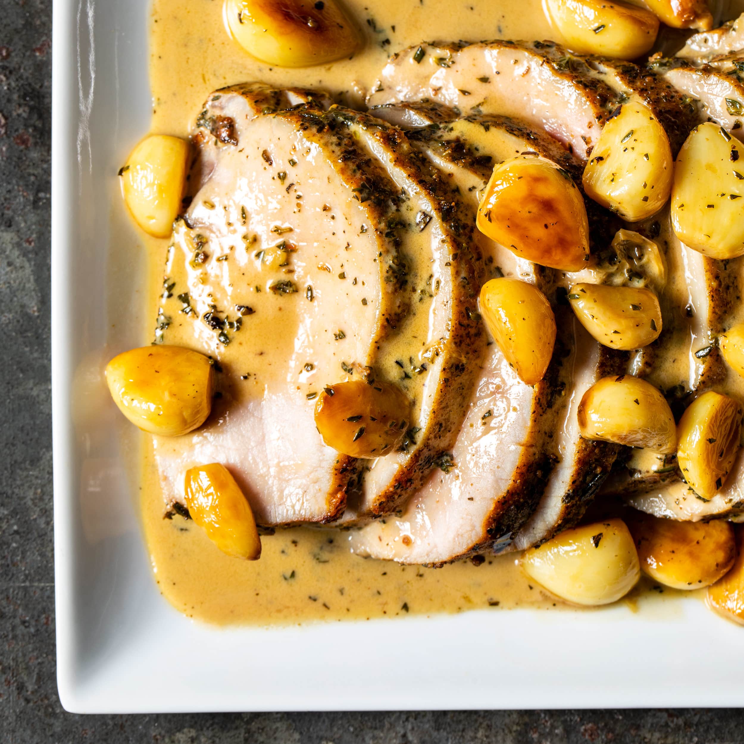 Roast Pork Loin with 40 Cloves of Garlic
