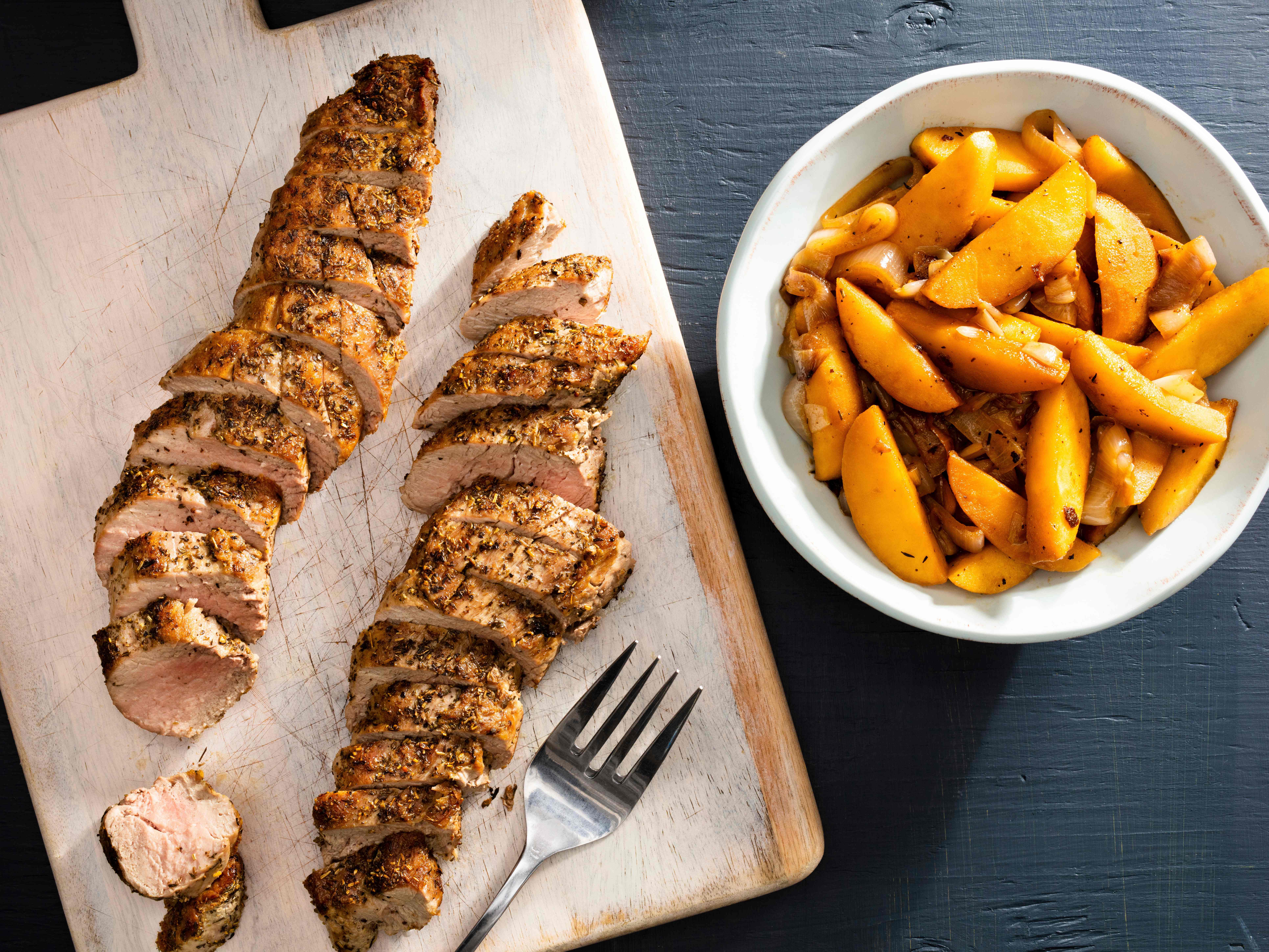 Roasted Pork Tenderloin with Apples and Shallots