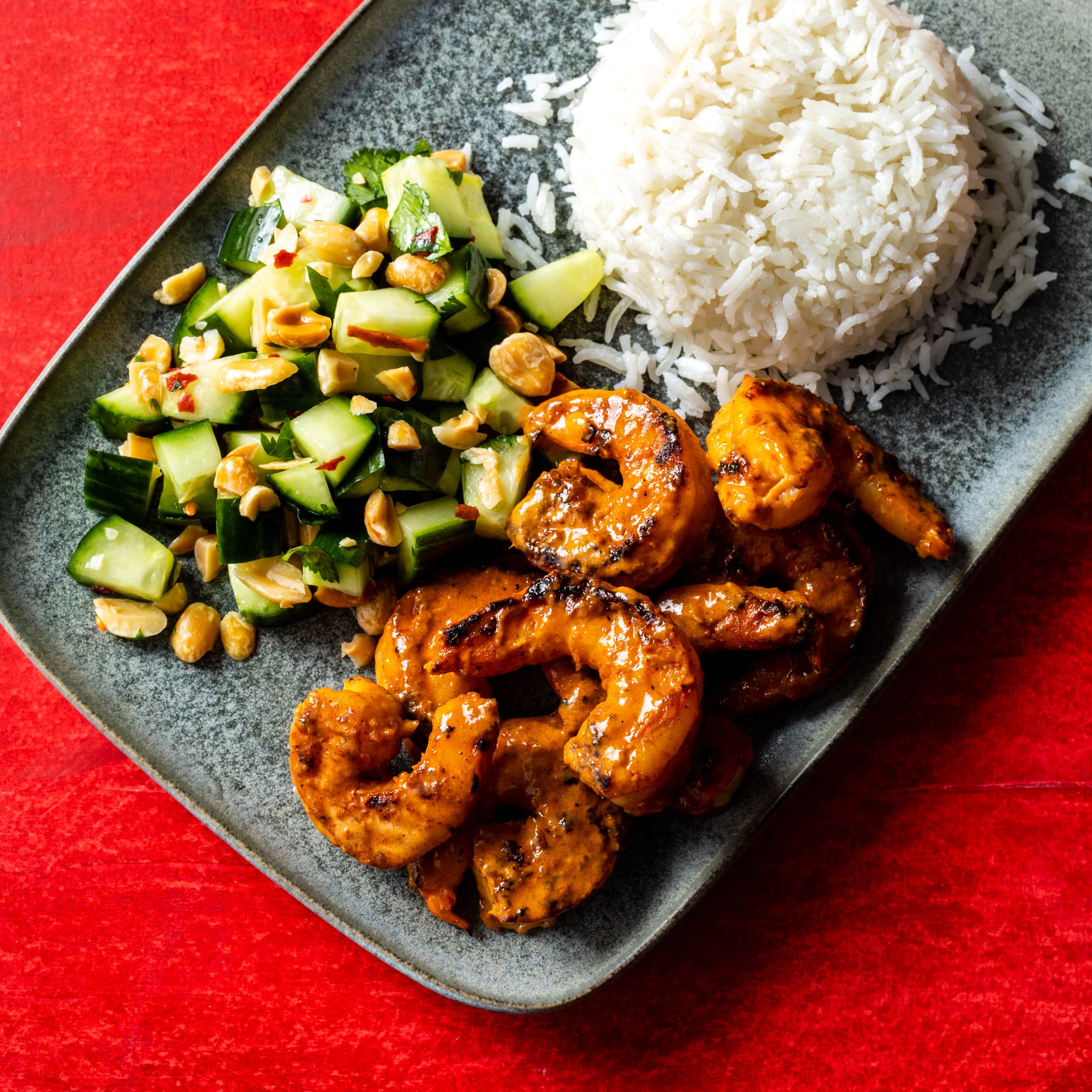 Red Curry Shrimp with Coconut Rice and Cucumber Relish | America's Test Kitchen