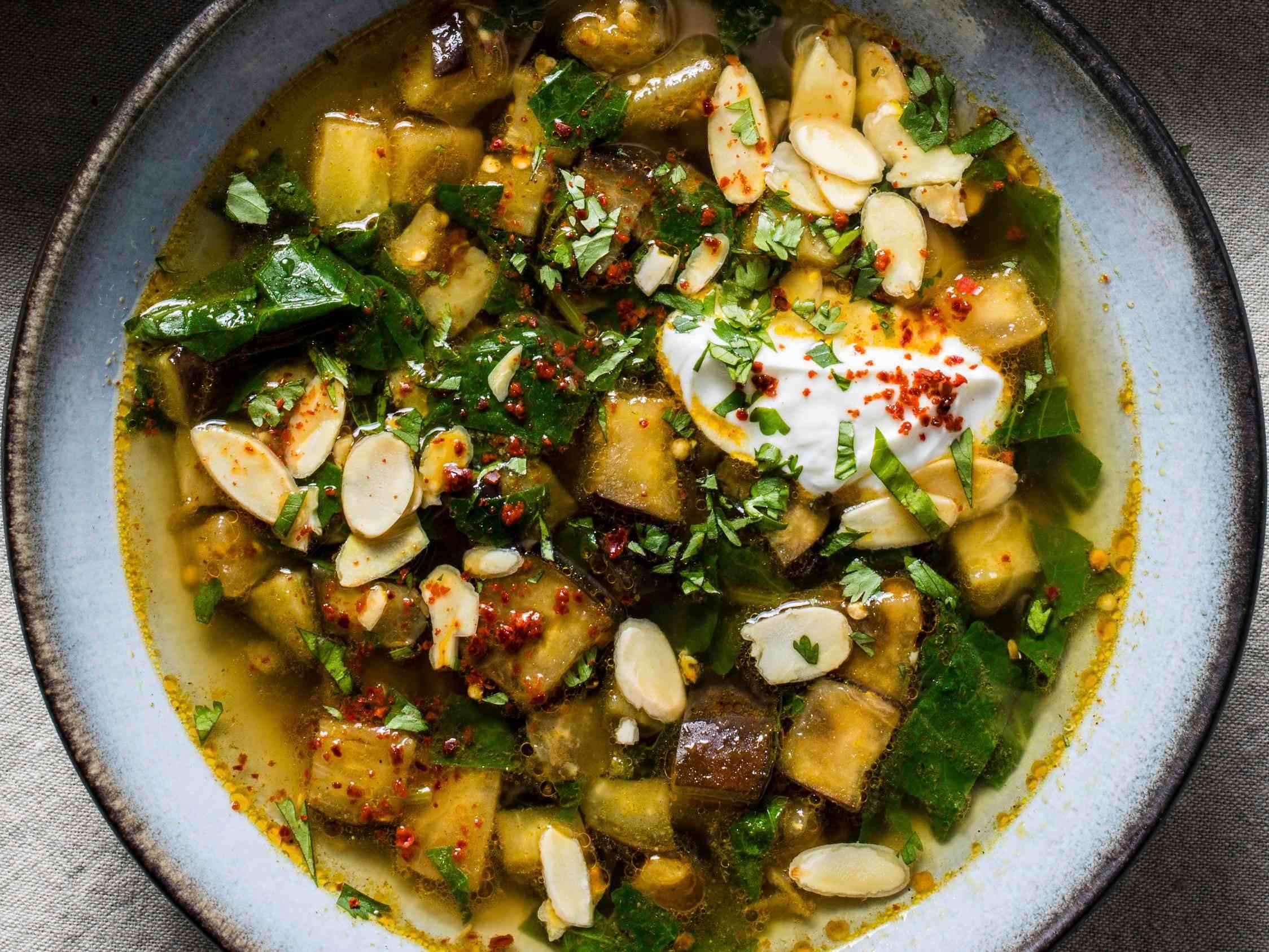 Spiced Eggplant and Kale Soup